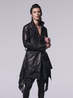 《予約品》 StandCollarLeatherFlareShirt / レザーフレアシャツ / ブラック