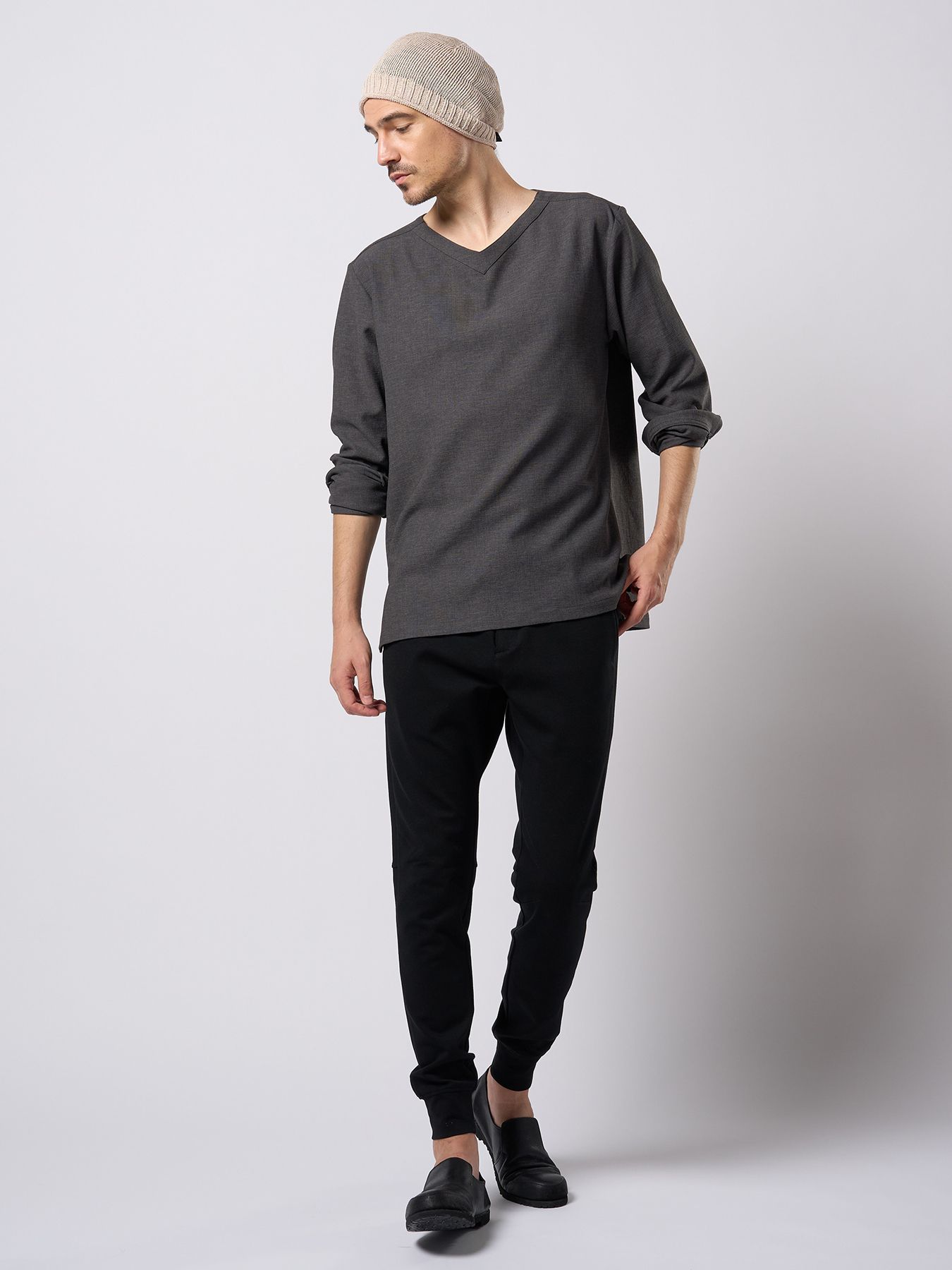 【予約品 9月23日(火) 締切】boat V-neck pullover shirt / ボートVネック プルオーバーシャツ / チャコール