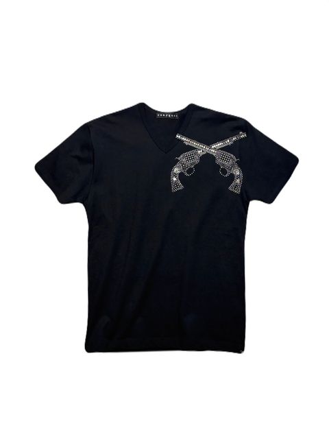 【予約品 】FRONT CROSSGUN T / クリスタル メタル クロスガン Vネック Tシャツ / ブラック