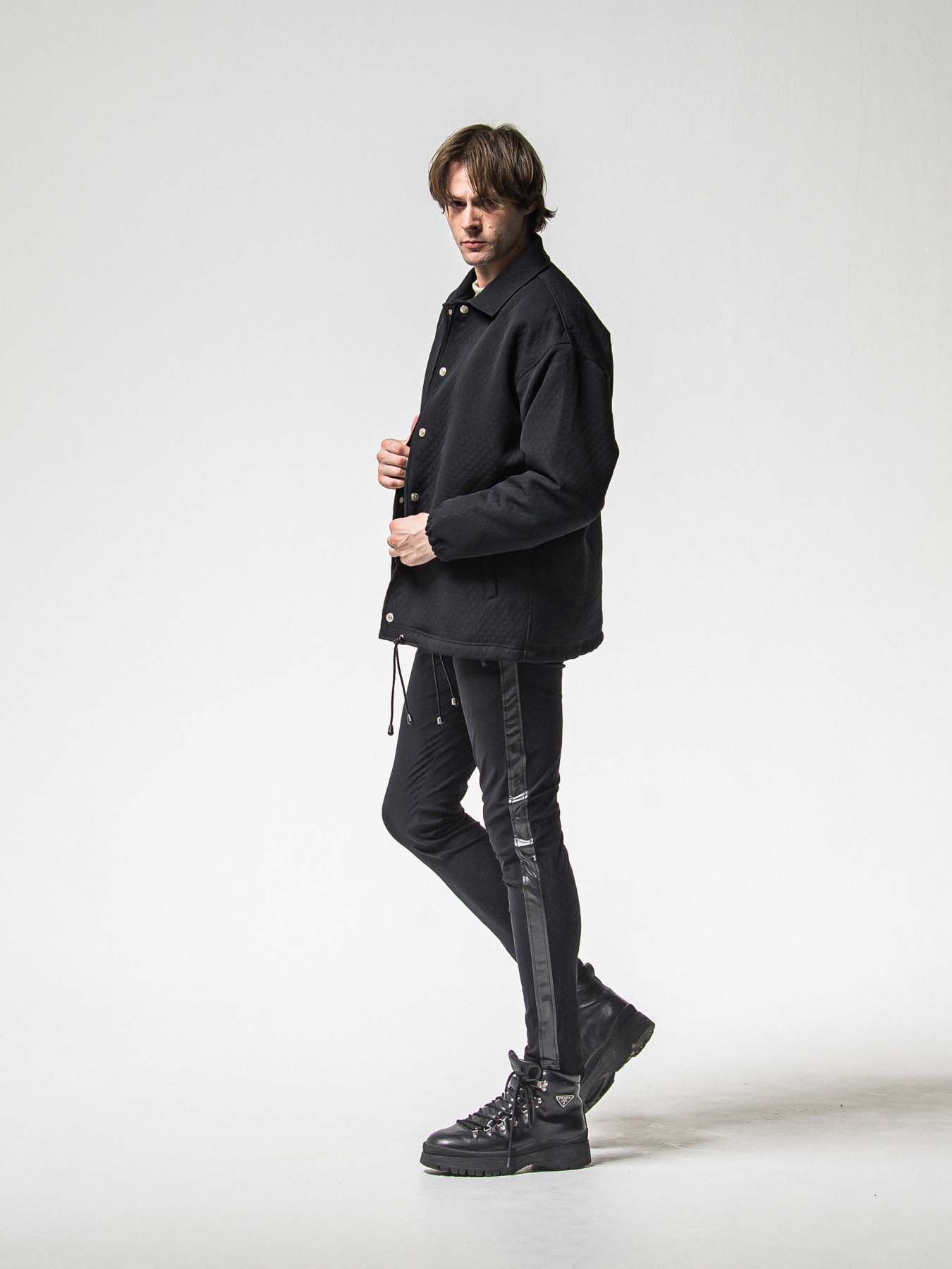 【予約品 8月31日(日) 締切】LEATHER LINE TRACK / レザーライン トラックパンツ / ブラック×ブラック