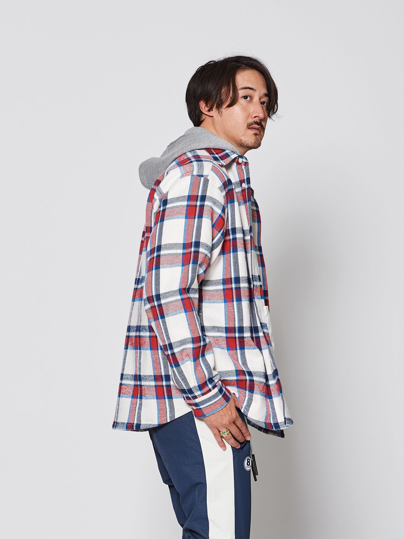 【予約品 】muta Hooded Flannel Shirts / フードシャツジャケット / ホワイト【Acanthus × muta MARINE】