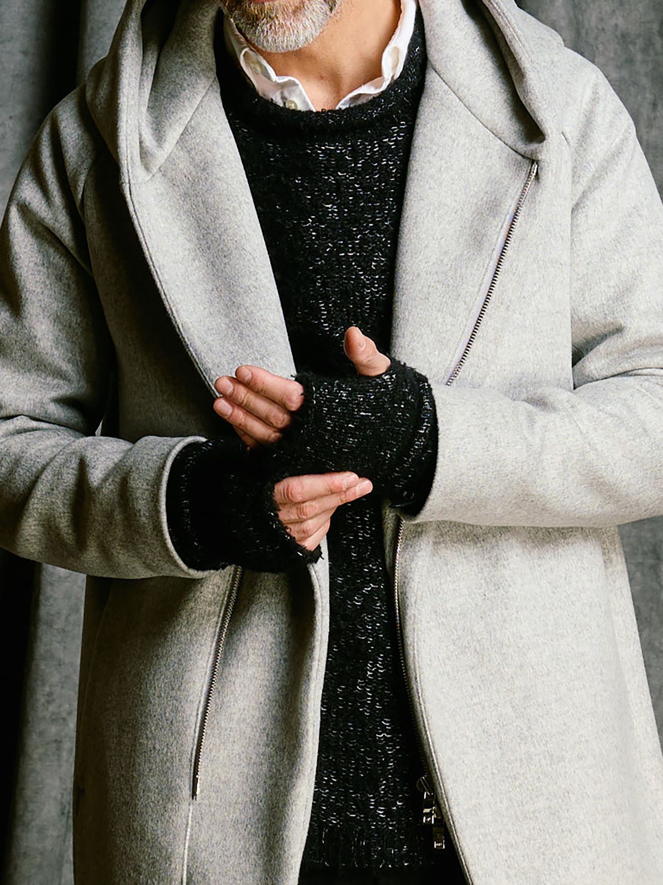 【予約品 4月19日(日) 18時締切】fancy yarn knit hand warmer / ニットハンドウォーマー / ブラック