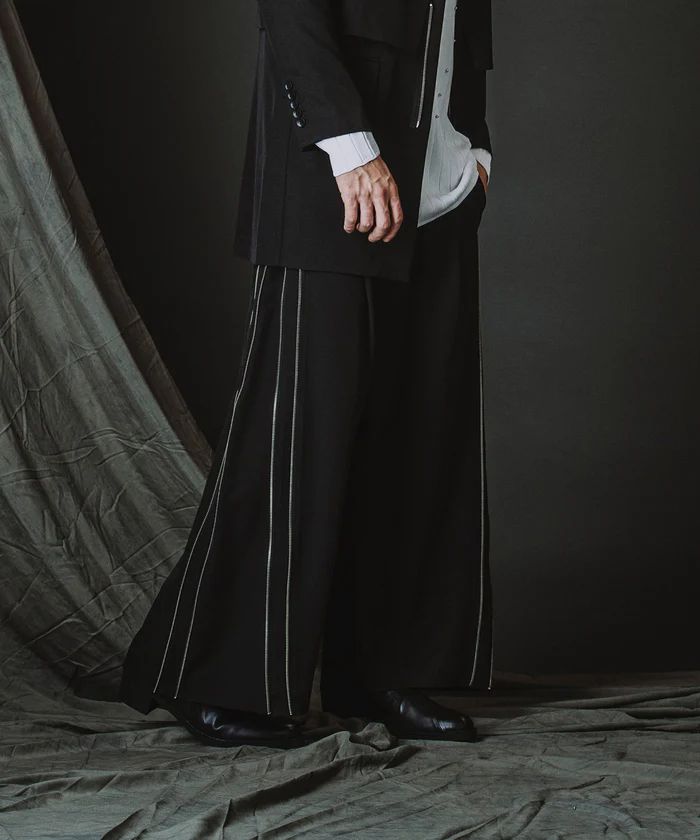 サイドZIPイージーワイドトラウザーズ/ ブラック【NOID.】