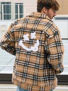 【予約品 】 ブロックチェックムックボア サガラパッチワークブルゾン / ベージュ