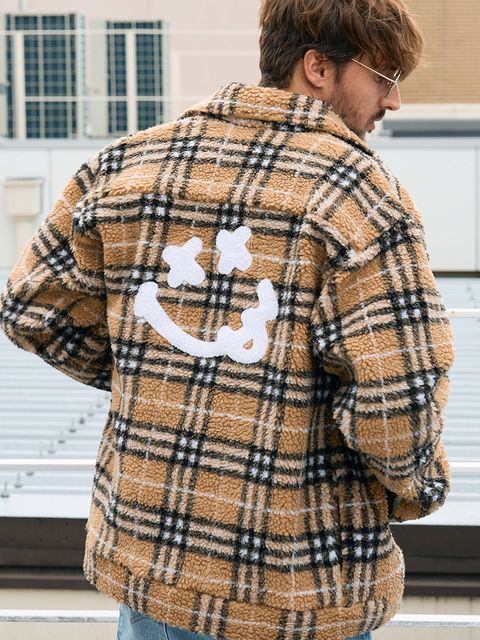 【予約品 】 ブロックチェックムックボア サガラパッチワークブルゾン / ベージュ