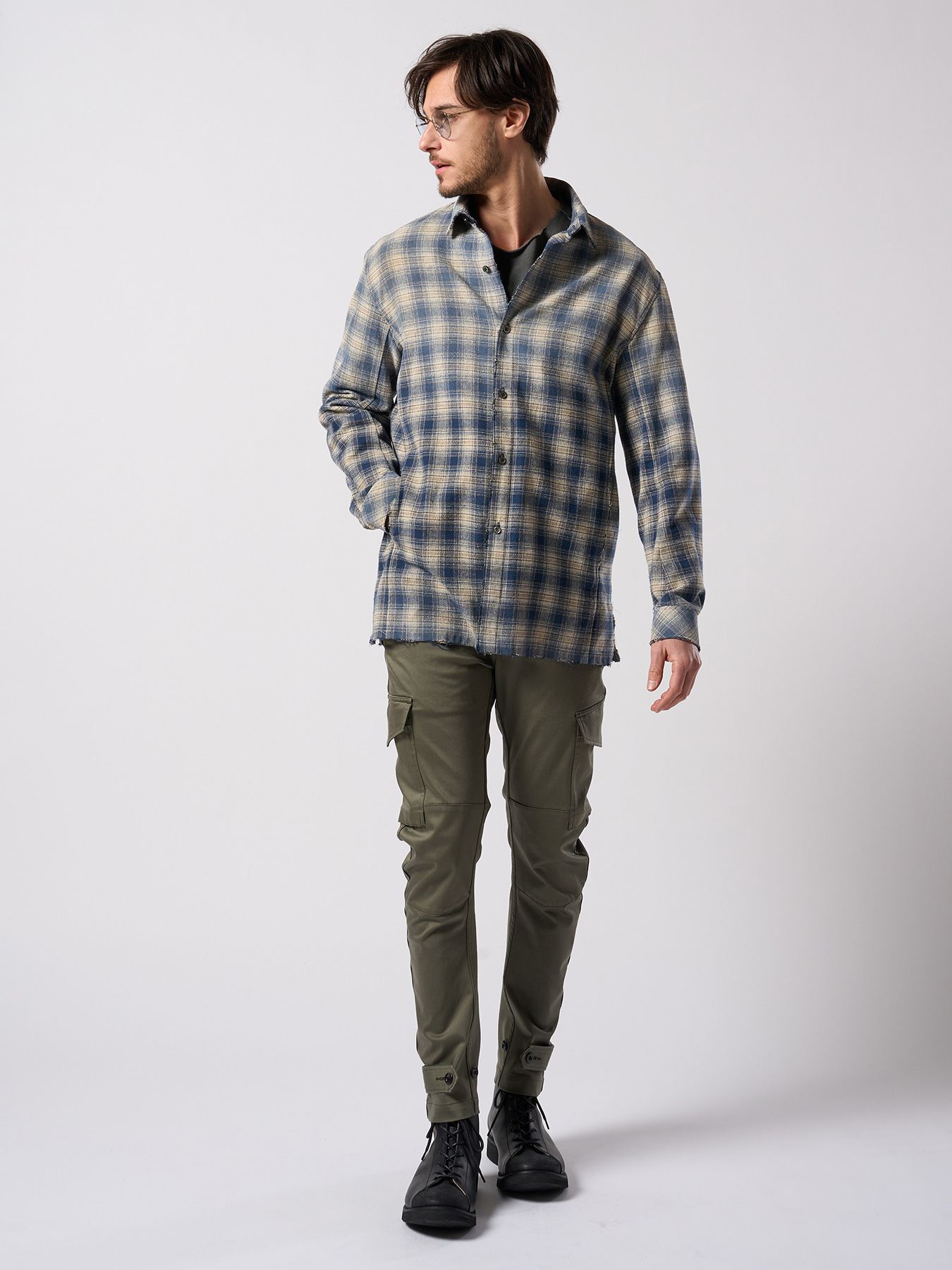 【予約品 4月19日(日) 18時締切】aging loose check shirt / エイジング ルーズ チェックシャツ / フェードブルー