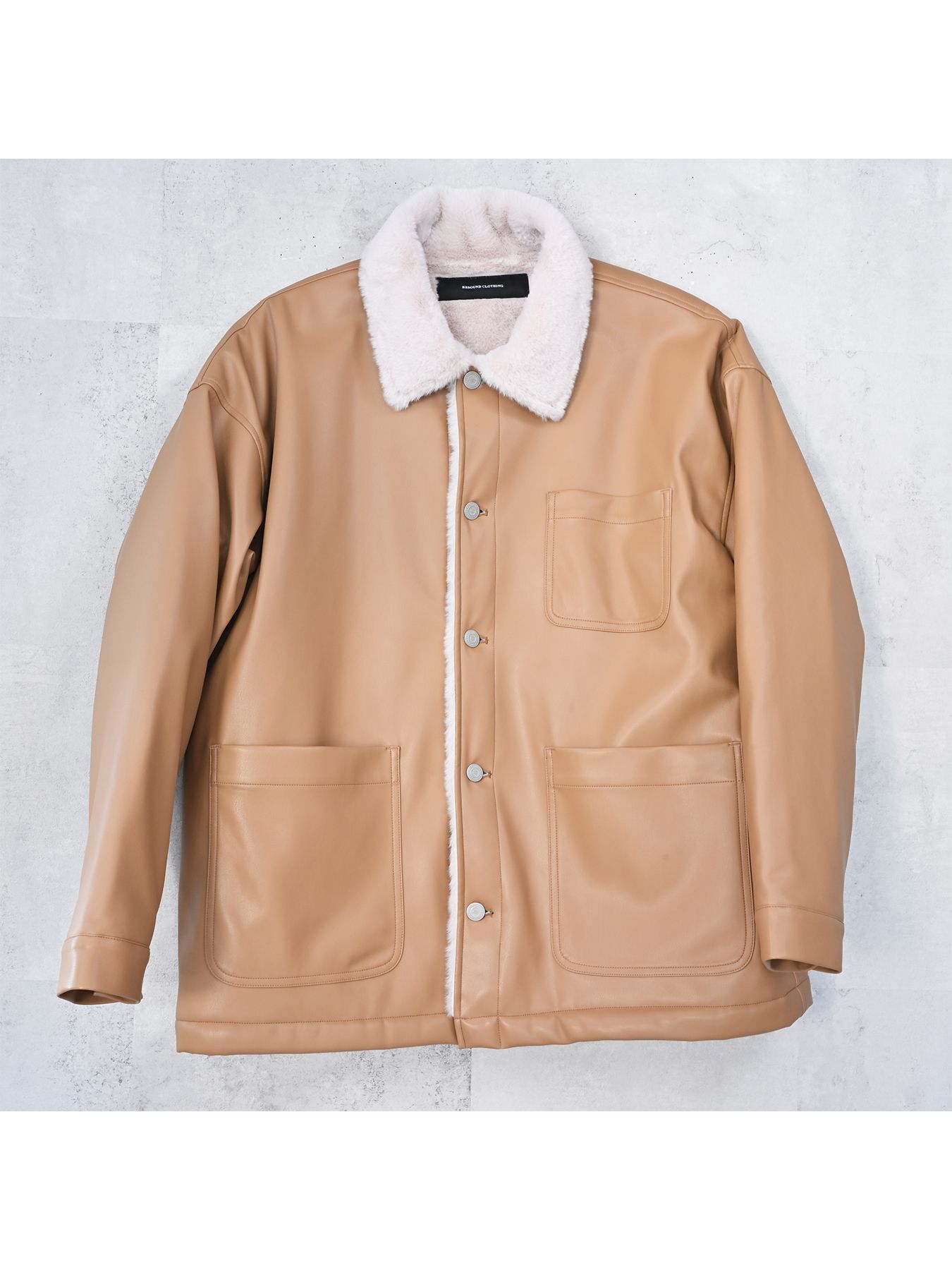 【予約品 9月6日(日) 締切】LEATHER FUR COVERALL / レザー ファー カバーオール / ベージュ