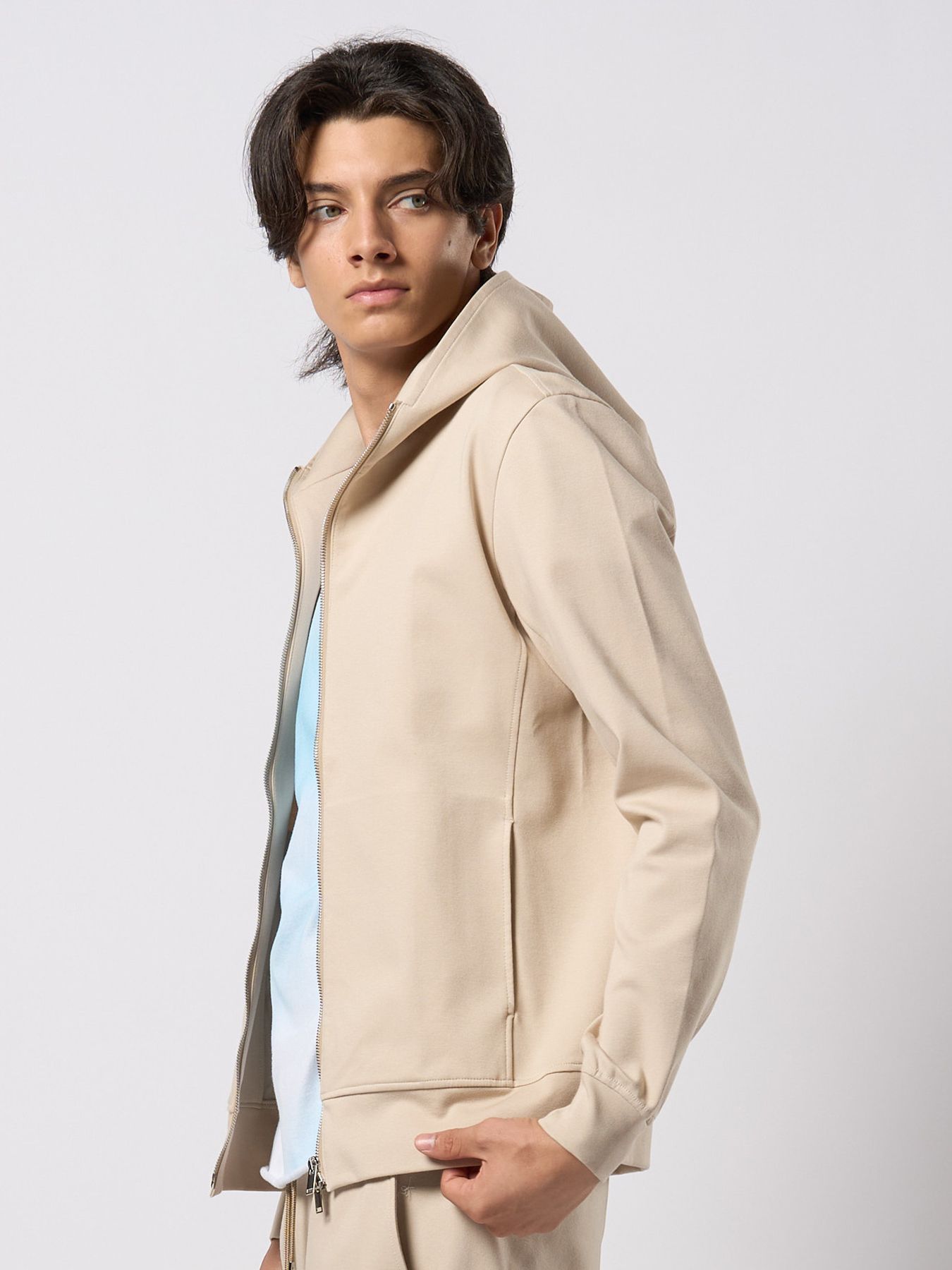 【予約品 9月23日(火) 締切】high neck zip-up parka / ハイネック ジップアップパーカー / ライトベージュ