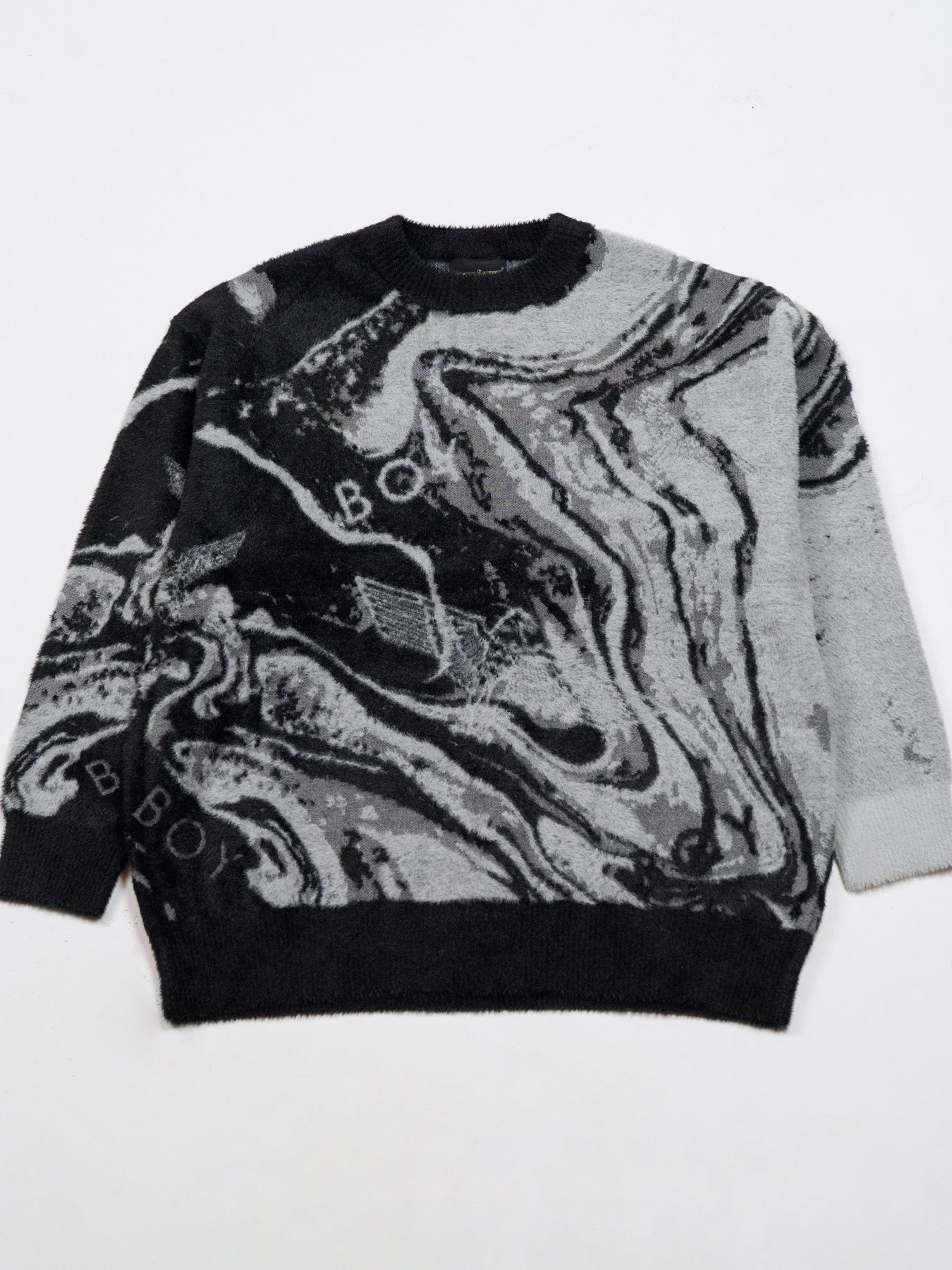 BOY MONOTONE SHAGGY JACQUARD KNIT / ジャガードニット / ブラック