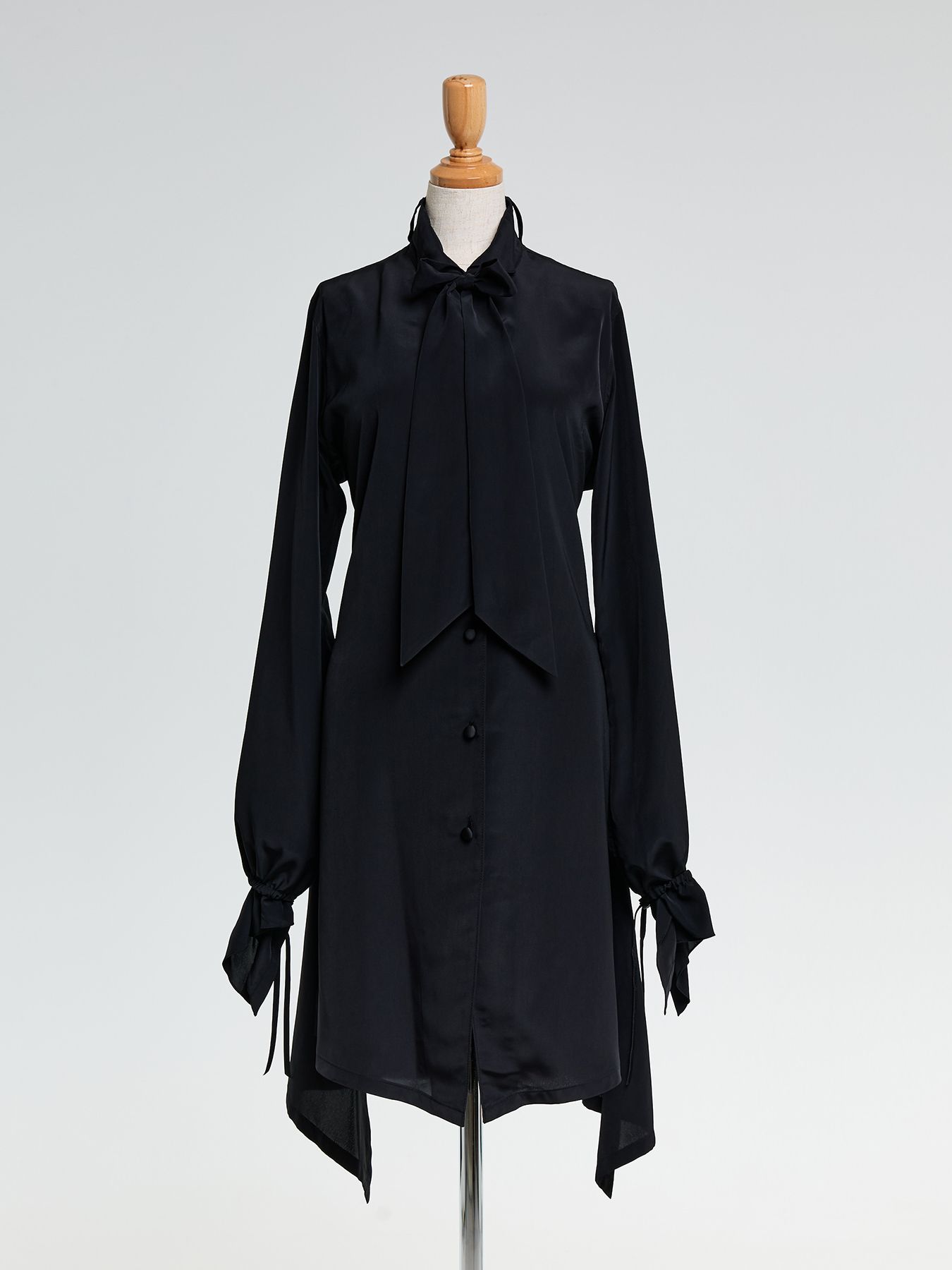 【予約品 10月26日(日) 締切】Wing Collar Flare Ribbon Shirt / ウイングカラー フレアリボンシャツ / ブラック