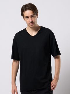 【予約品 9月23日(火) 締切】wide cut-off V-neck S/S / ワイド カットオフ Vネック ショートスリーブ / ディープブラック