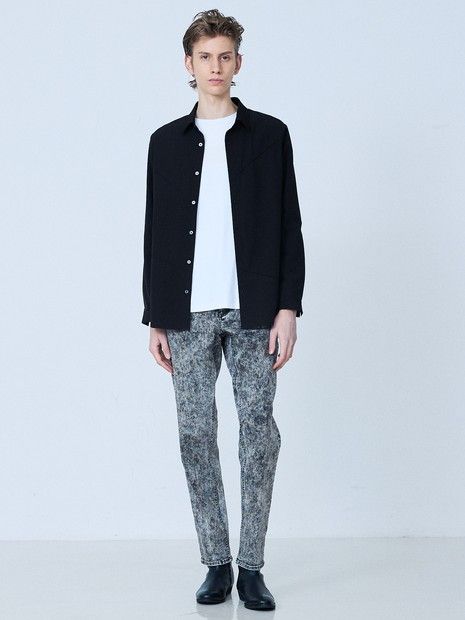 3素材コンビネーション 長袖 TシャツWHITE【5351 POUR LES HOMMES】