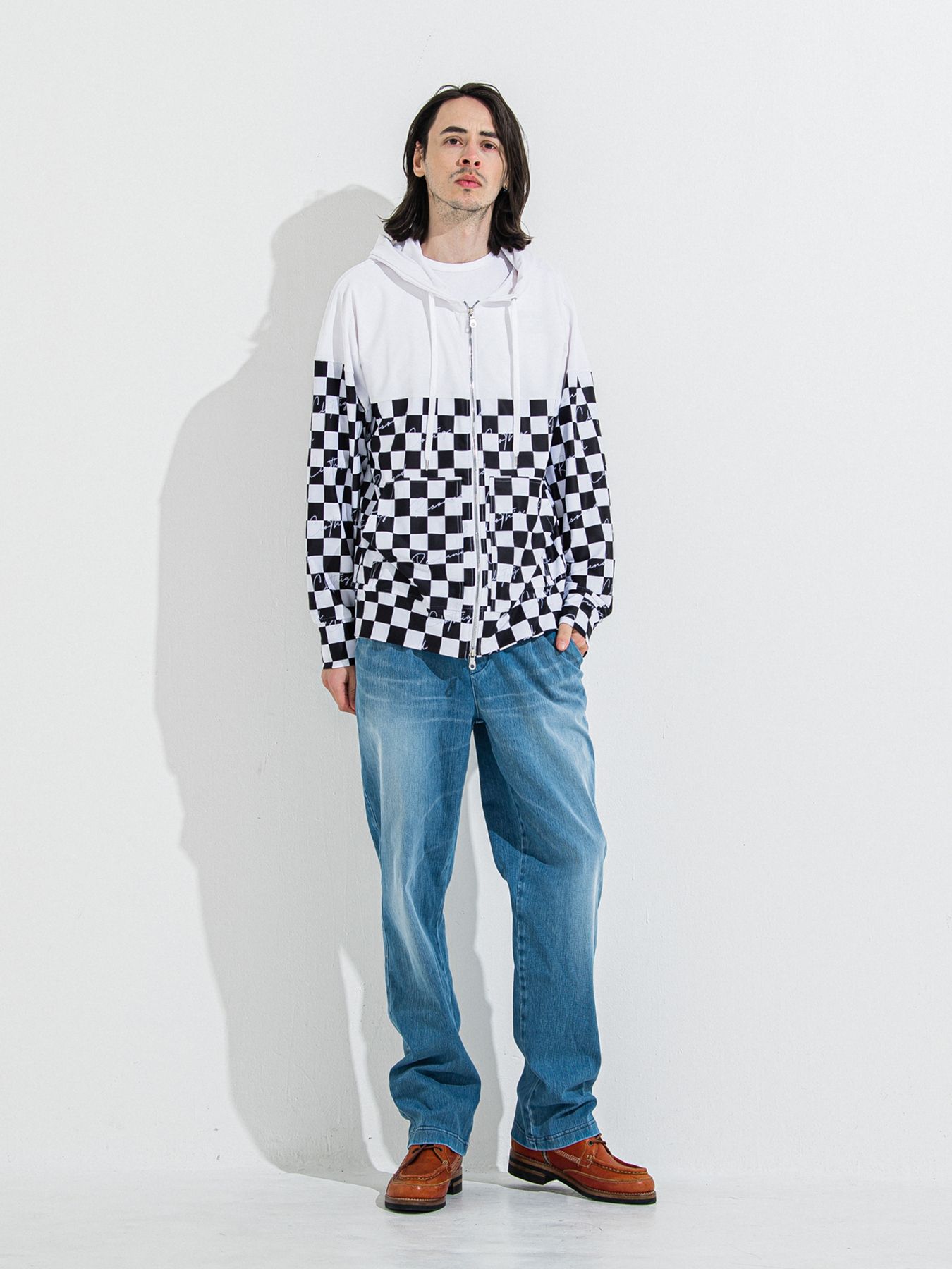 【予約品 】RASH OVER ZIPUP HOODIE / ラッシュガード オーバーサイズジップアップパーカー / チェッカーフラッグ