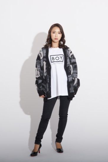 MOSAIC PATTERNED KNIT CARDIGAN/ ブラック 【BOY LONDON】