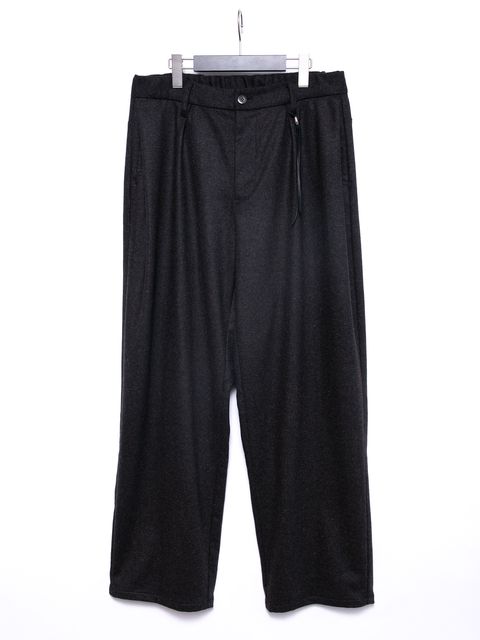 【予約品 4月6日(月) 締切】Stretch recycled wool cashmere blend Twill Barrel Wide Pant / カシミア混 ストレッチ リサイクルウール ツイル バレル ワイド パンツ / ブラウン
