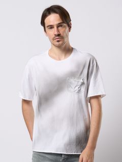 【予約品 9月23日(火) 締切】spray dye leather pocket-T / スプレーダイ レザーポケットTシャツ / ホワイト×ブラック