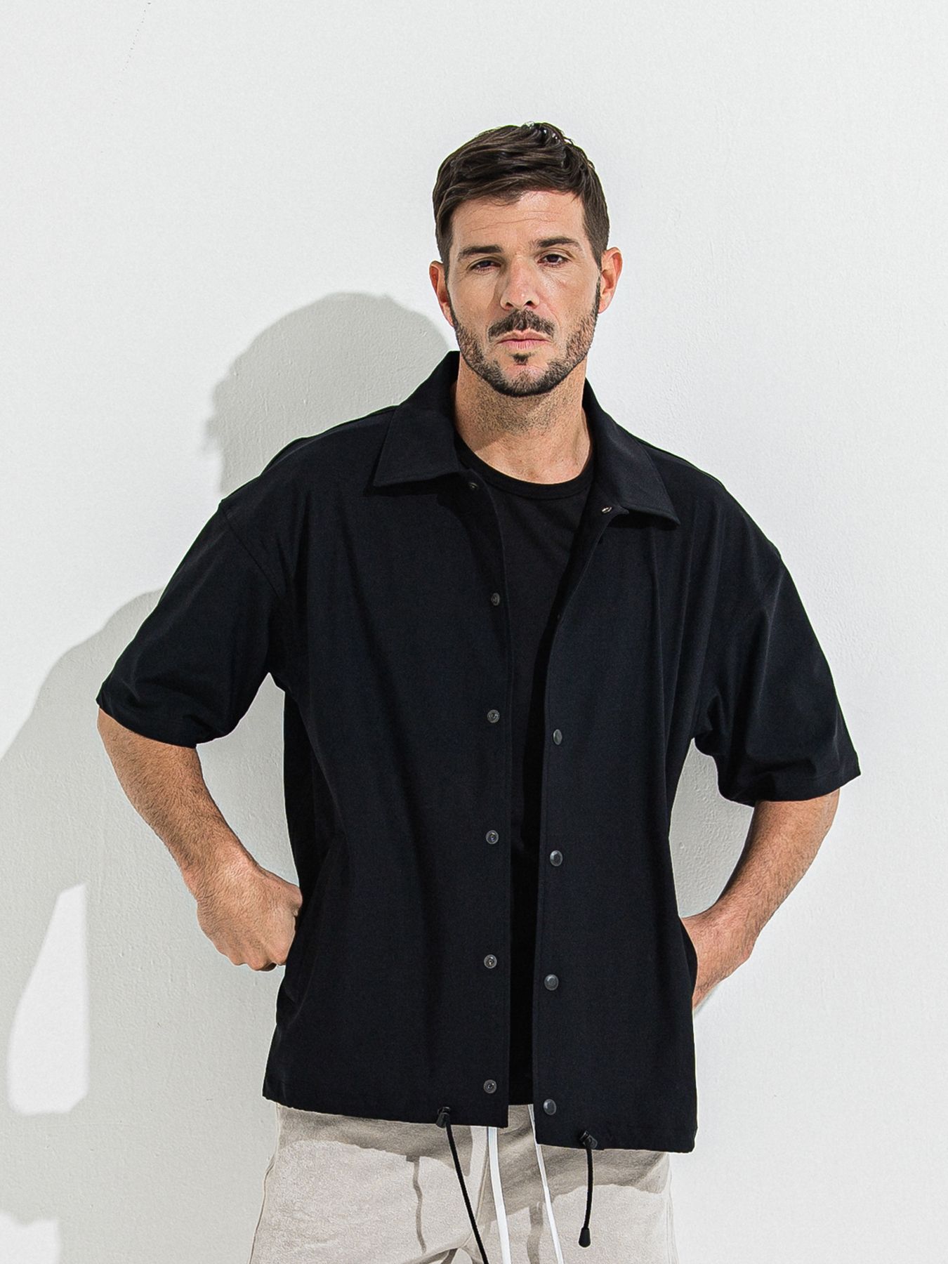 【予約品】NYLON HALF COACH JACKET / ナイロンハーフコーチジャケット / ブラック