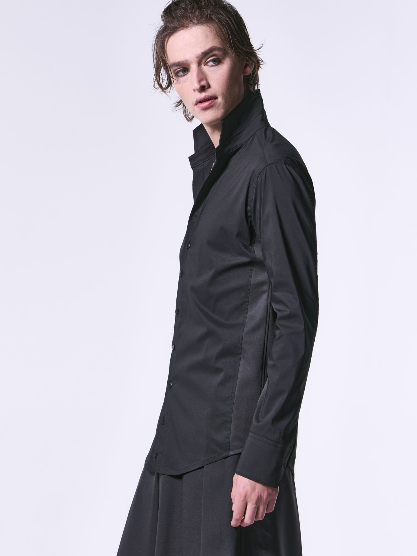 《予約品》 StandCollarSideRibShirt / スタンドカラーサイドリブシャツ / ブラック