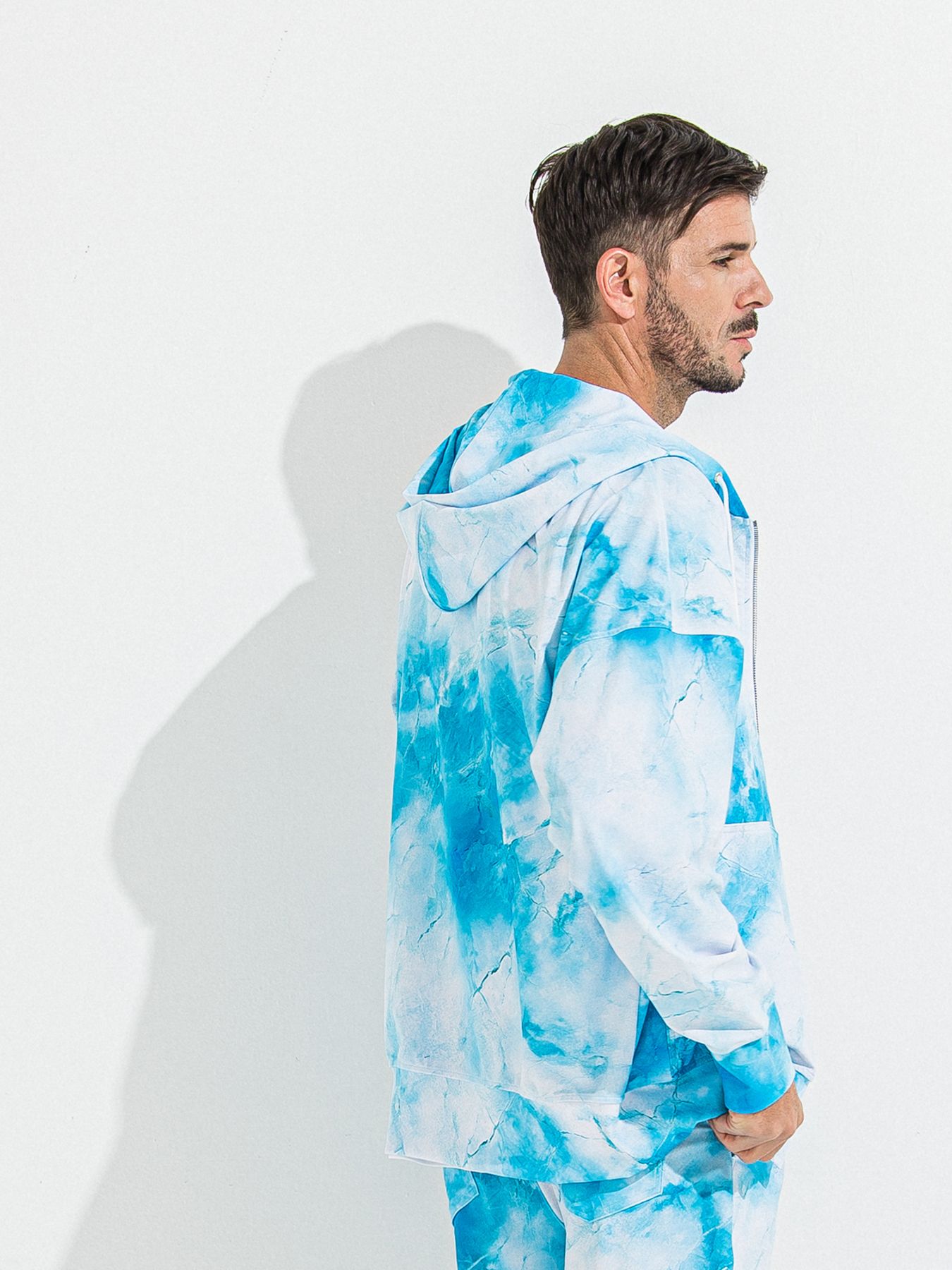 【予約品 】RASH OVER ZIPUP HOODIE / ラッシュガード オーバーサイズジップアップパーカー / マーブルブルー