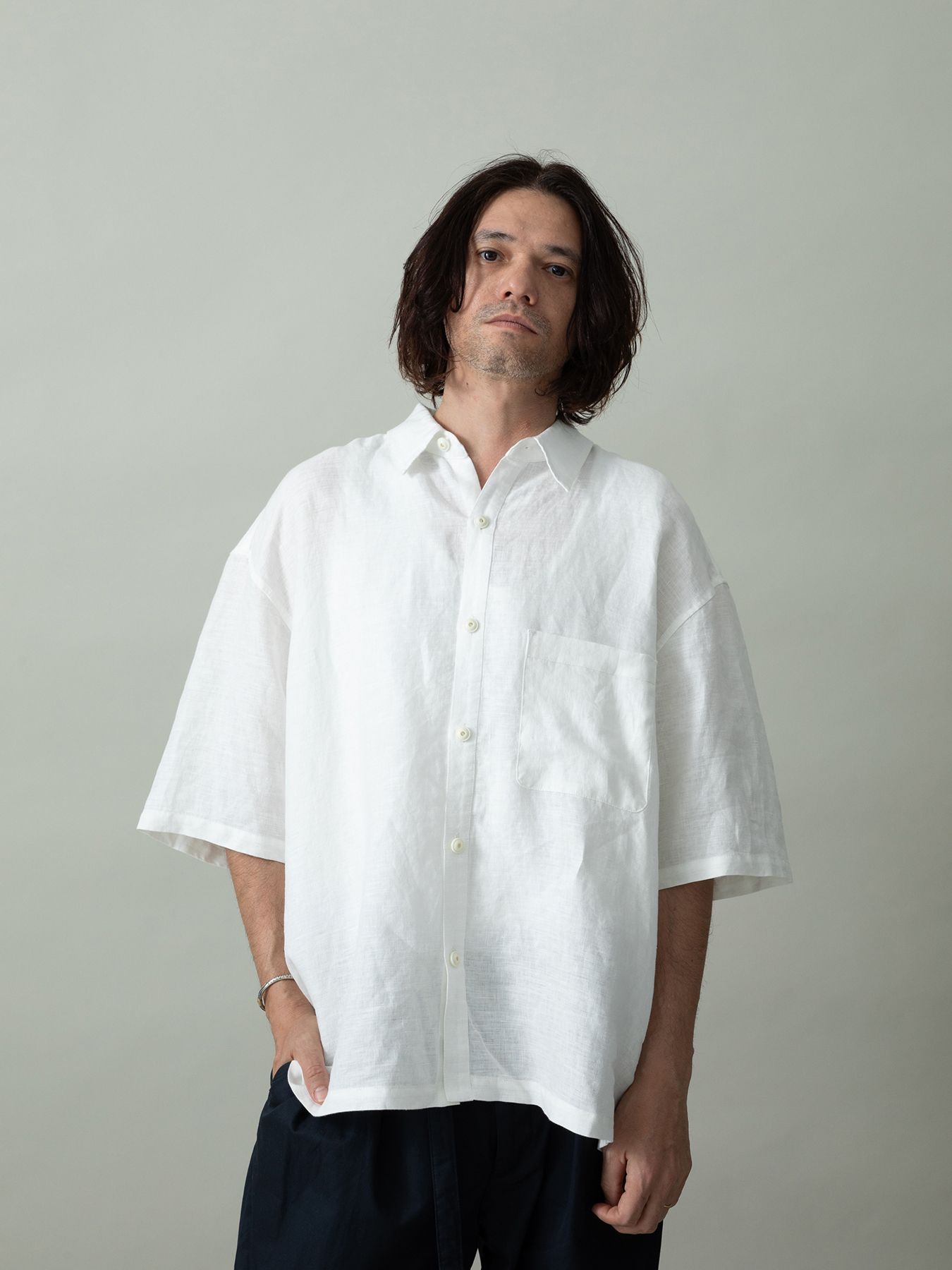 【予約品 2月1日(日) 締切】GATHERLINEN SHIRTS S/S / リネン 半袖シャツ / ホワイト