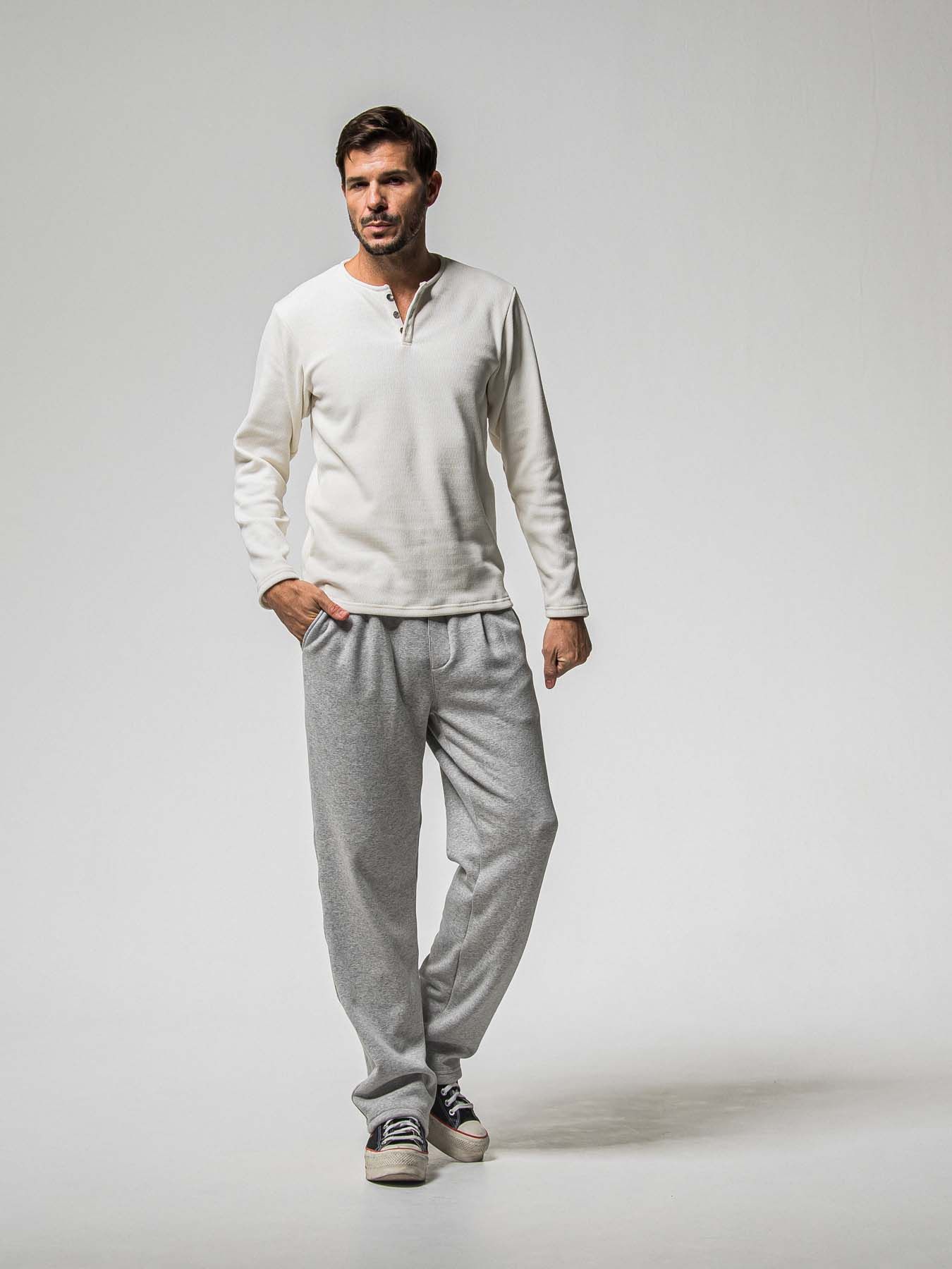 【予約品 8月31日(日) 締切】VELOURS FLEECE THERMAL HENRY / ベロアフリース サーマル ヘンリーネック / ホワイト