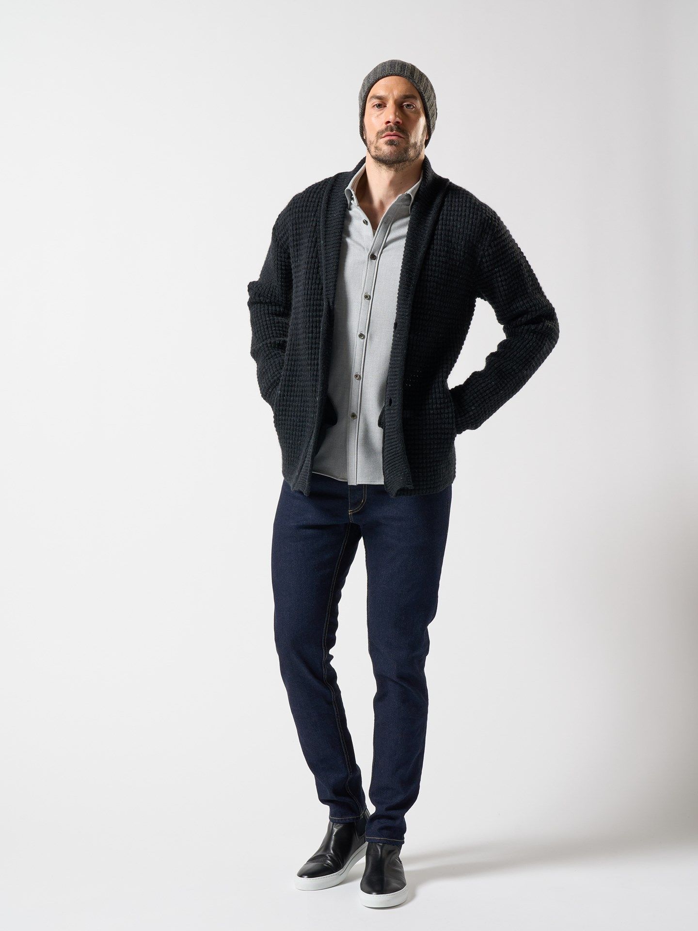 【予約品】 lomond shawl collar cardigan / カーディガン / ダークチャコール