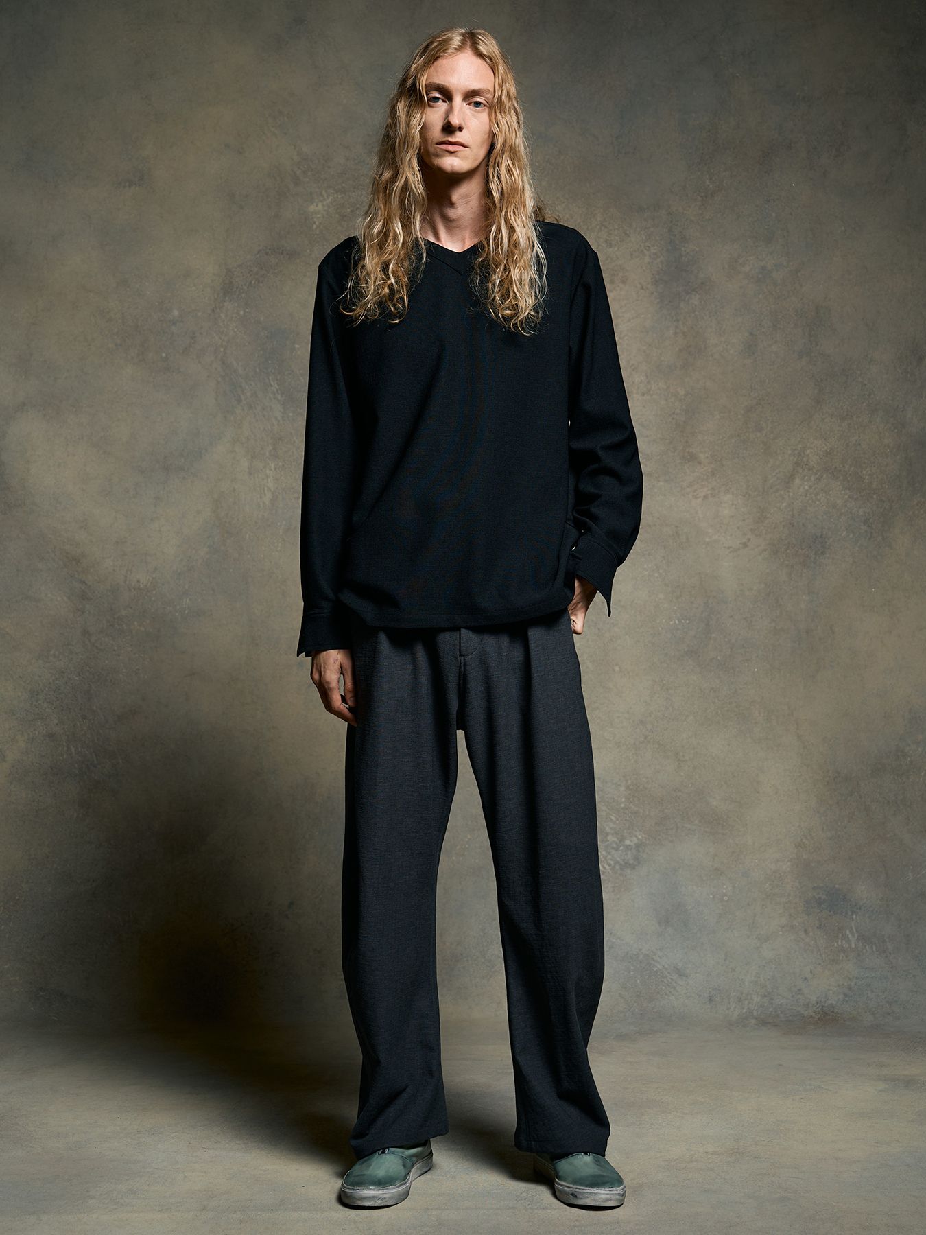 【予約品 9月23日(火) 締切】boat V-neck pullover shirt / ボートVネック プルオーバーシャツ / ブラック