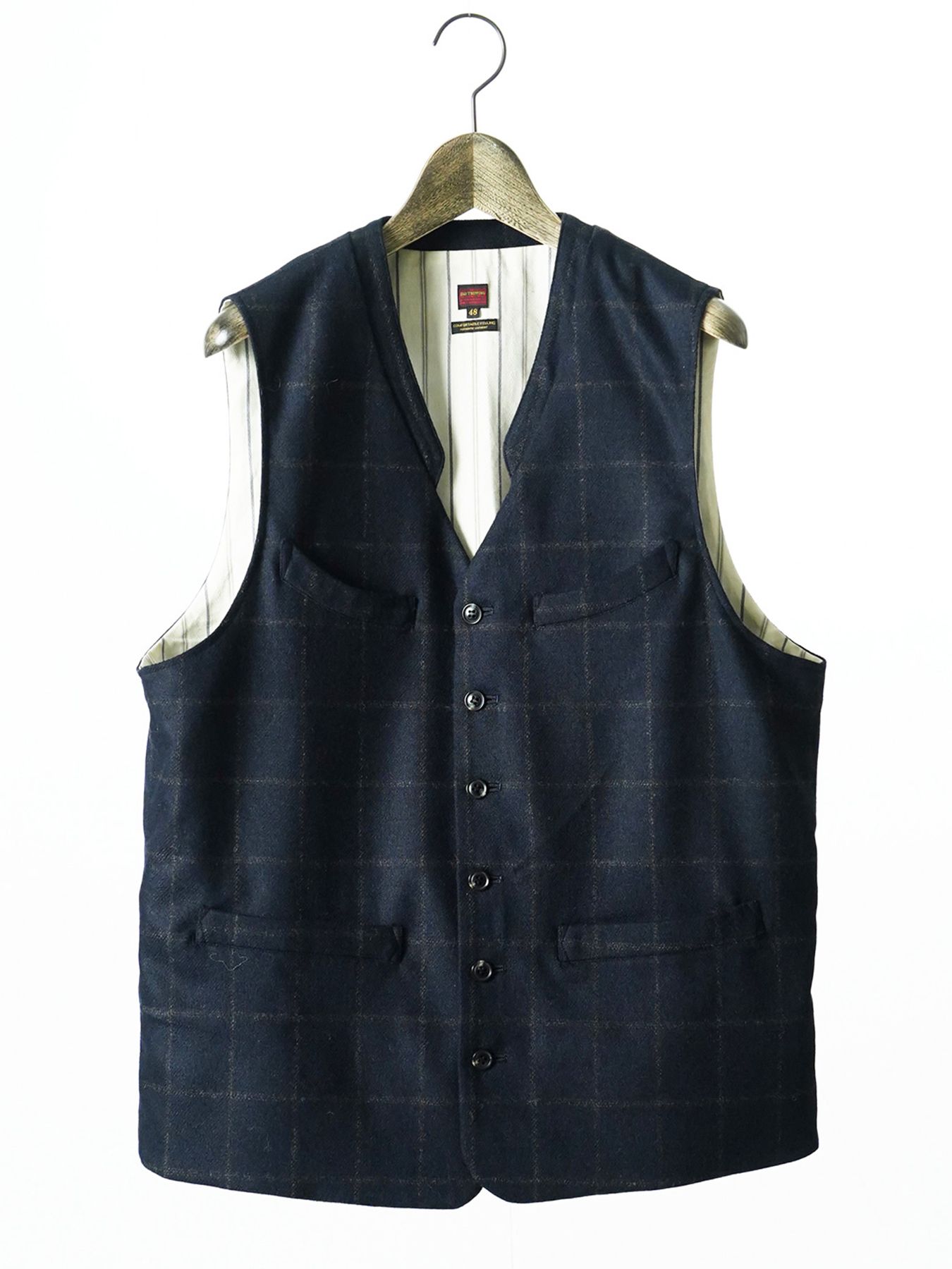 【予約品 7月5日(日) 締切】FRENCH GILET windowpane / ウィンドーペイン ウールベスト / ネイビーチェック