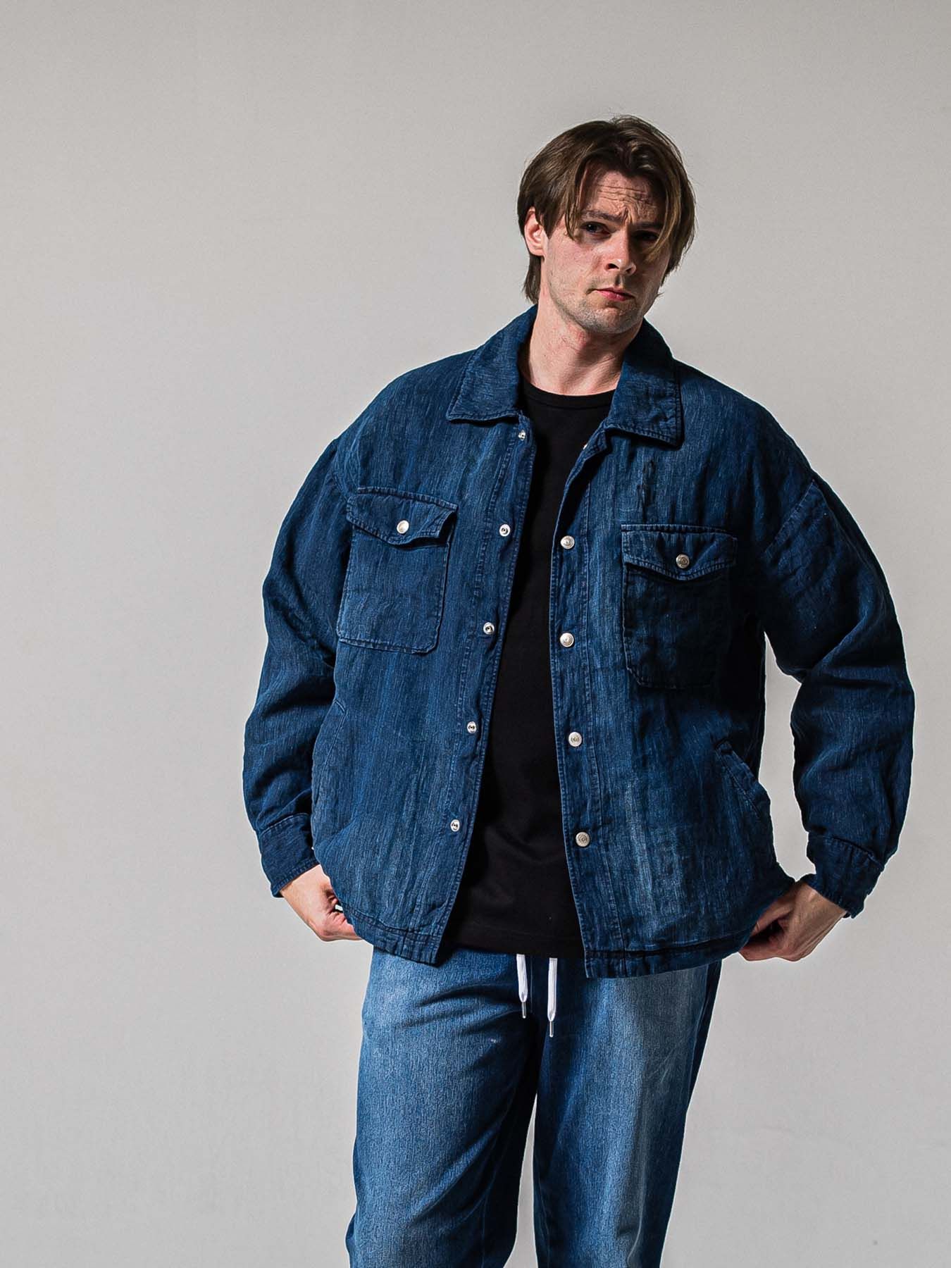 【予約品 11月16日(日) 締切】INDIGO LINE JACK SHIRTS / インディゴ リネン CPOジャケット / ダークインディゴ