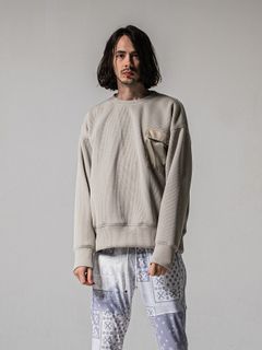 【予約品 11月16日(日) 締切】AZE MILITARY DROP TRAINER / 畔編みニット トレーナー / グレージュ