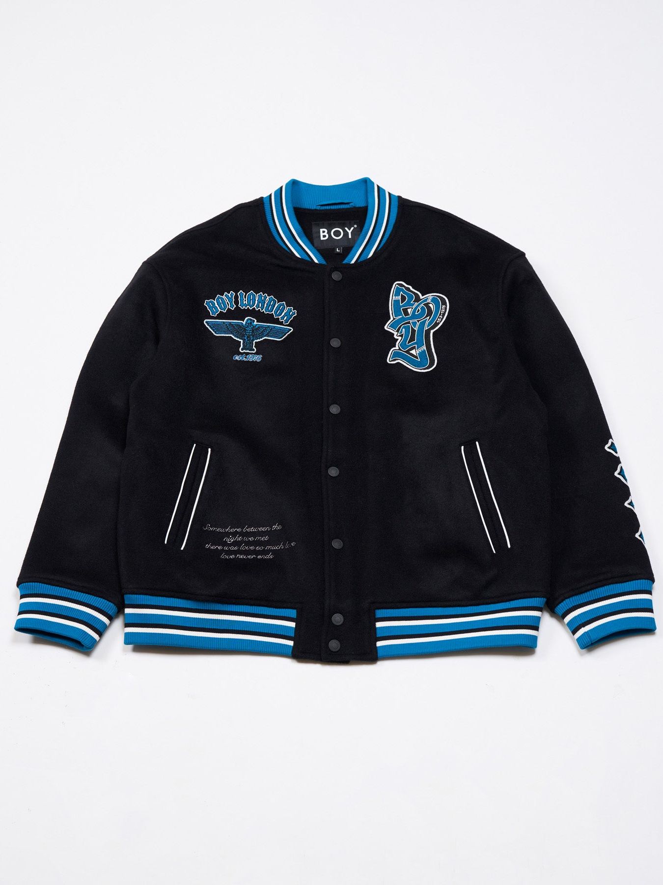 ”Love never ends" BOY LOGO STADIUM JUMPER / スタジャン / ブラック