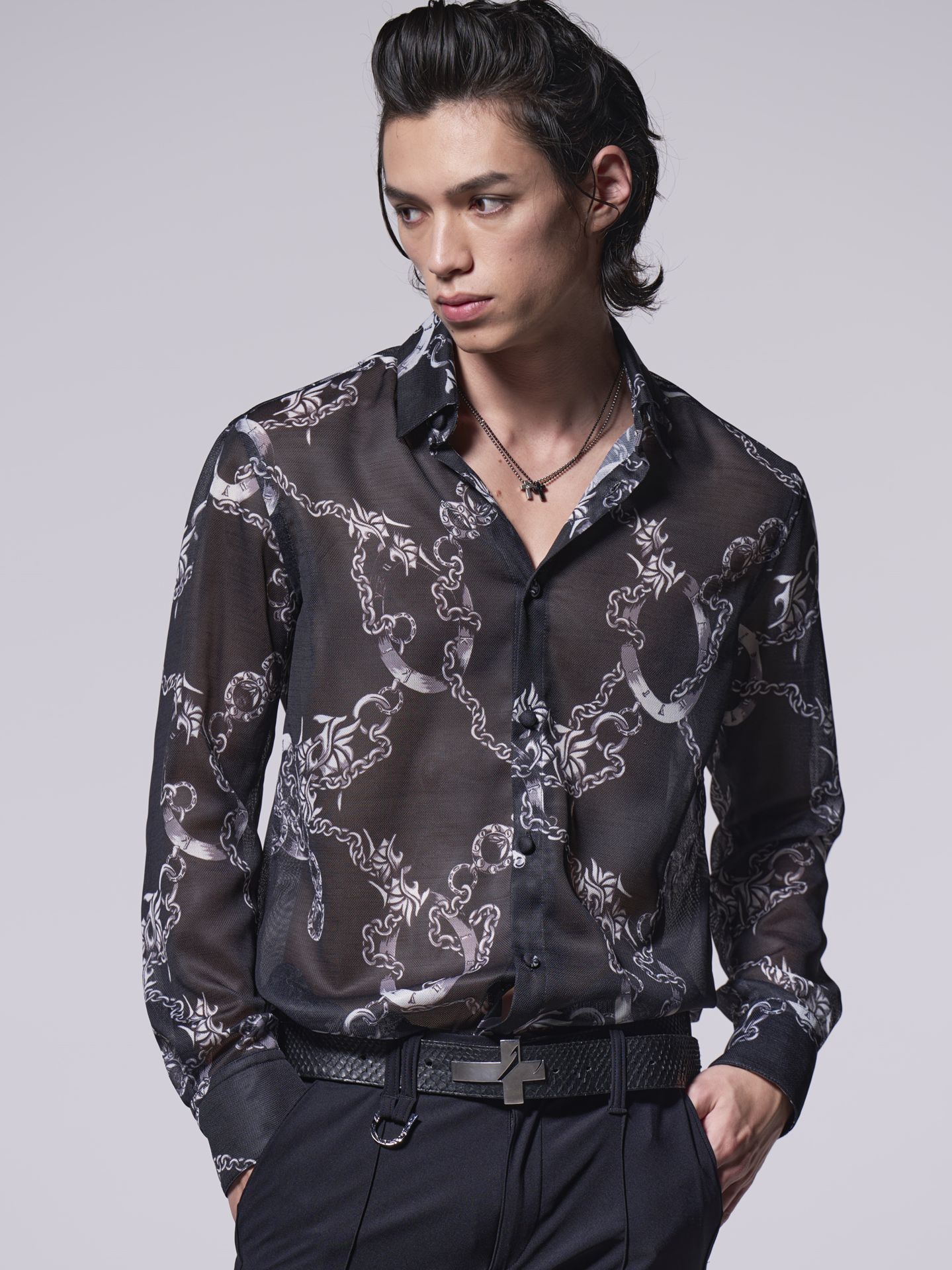 《予約品》 Chain Shirt / シャツ / ブラックチェーンプリント