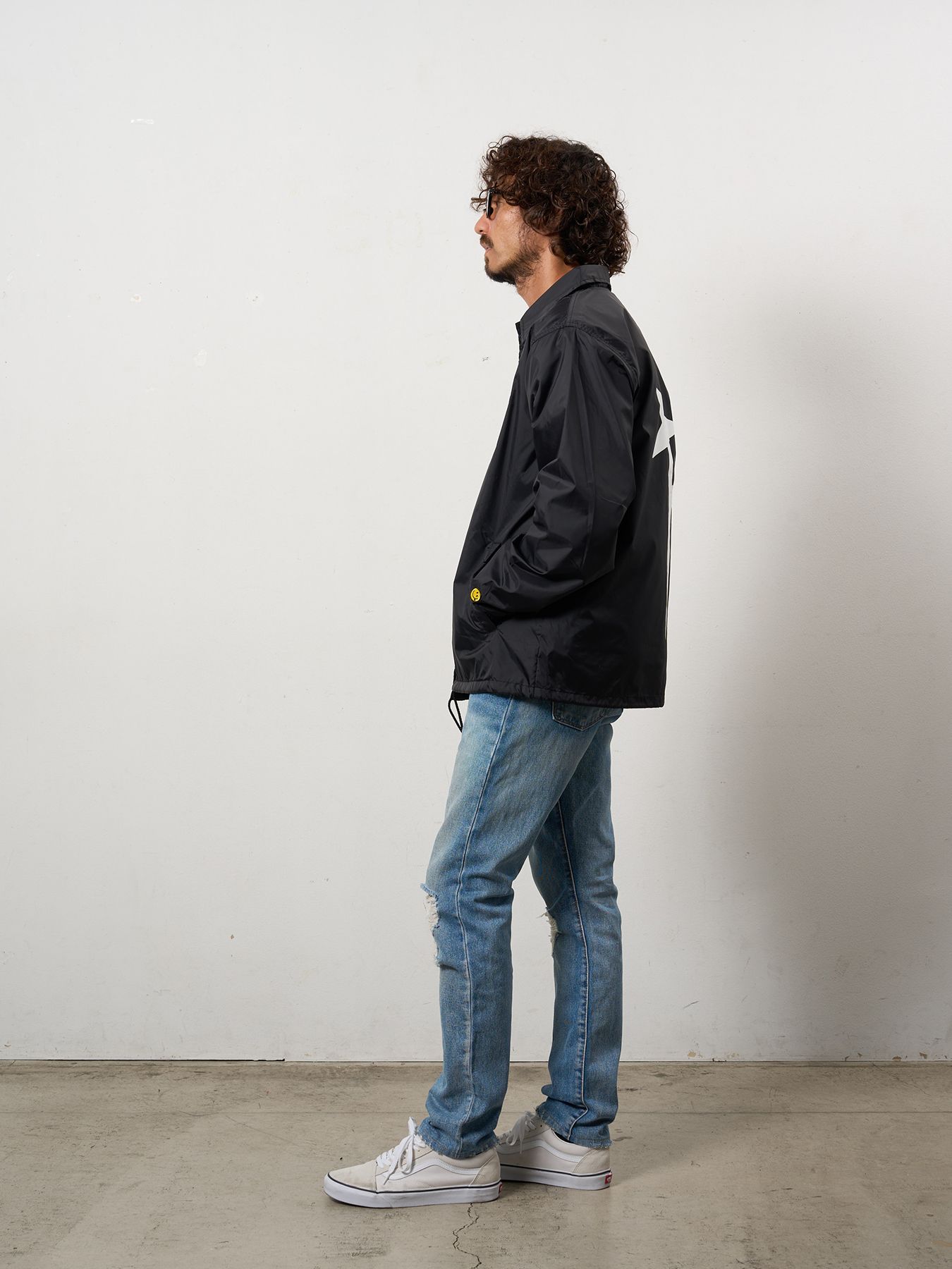 【予約品 10月16日(木) 締切】STYLE STYLE ドリップスタークロスパッチ ナイロン コーチジャ オーセンティックパイル ウェービーロゴ スマイル ケット / ブラック