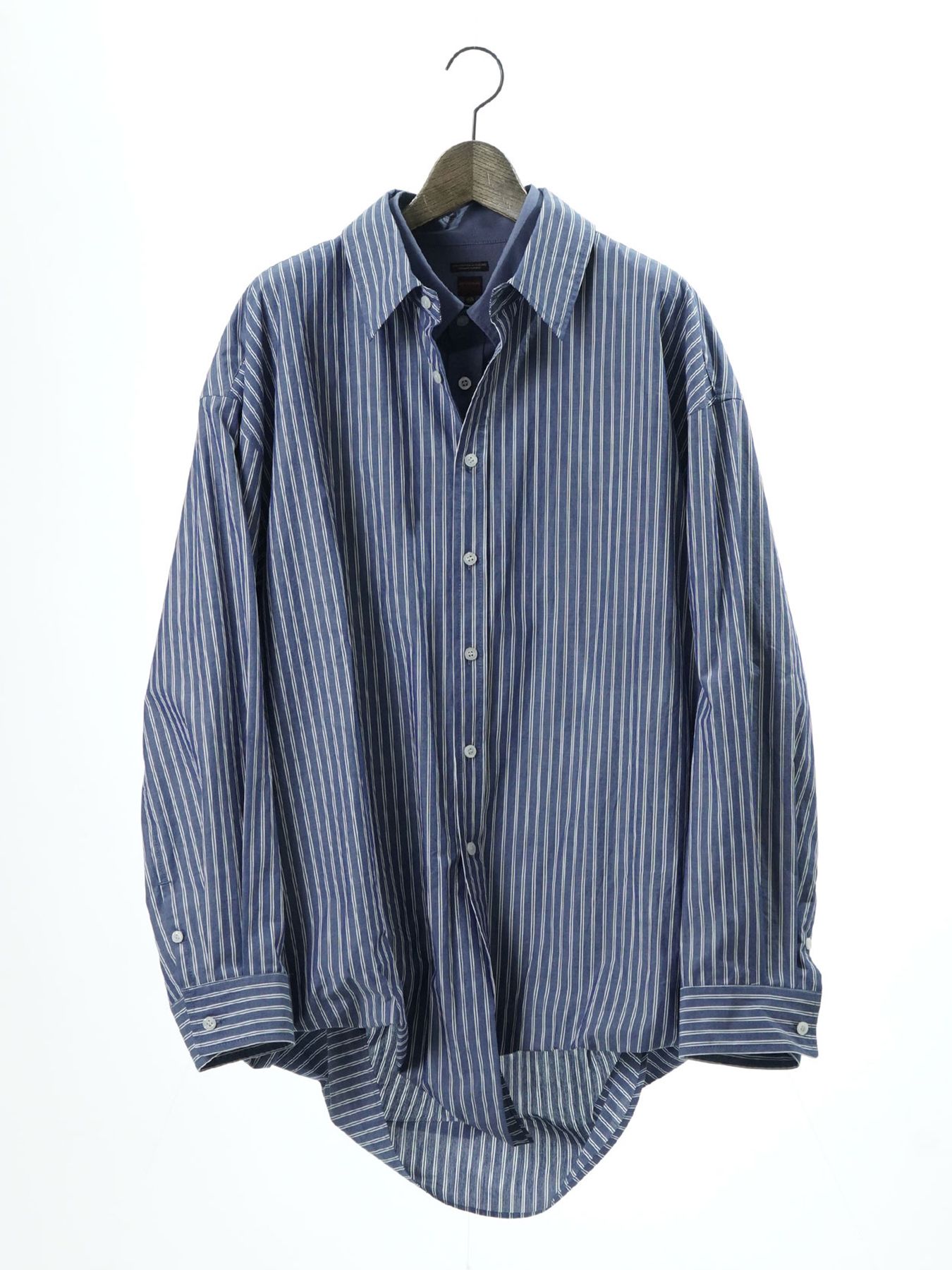 【予約品 10月26日(日) 締切】DOUBLESHIRT / レイヤード ストライプシャツ / NAVY.st