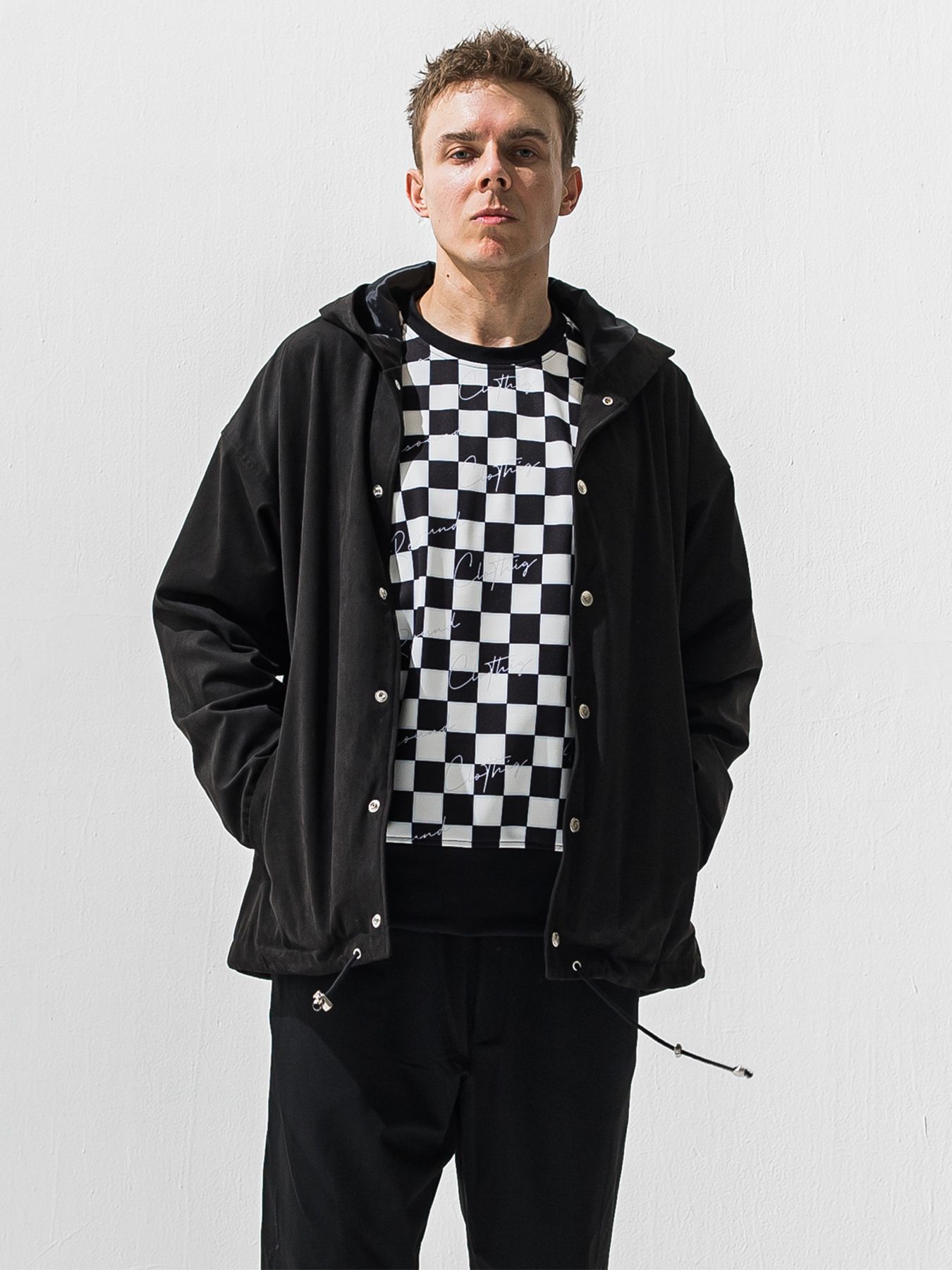 【予約品 9月6日(日) 締切】CHECKER BACK FLEECE TRAINER / 裏起毛 ルーズトレーナー / ホワイト×ブラック