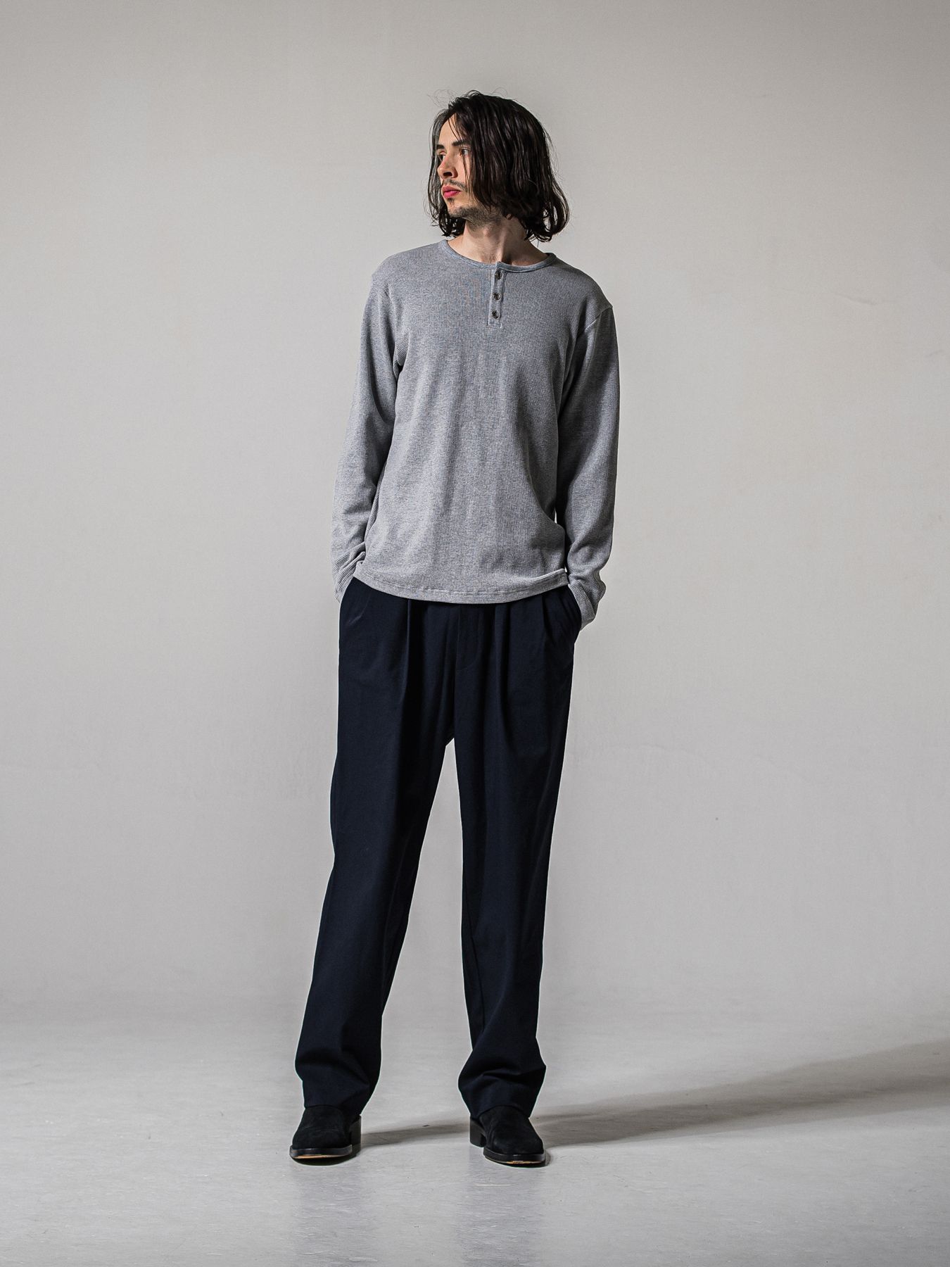 【予約品 11月16日(日) 締切】WAFFLE HENRY / ワッフルサーマル ヘンリーネック / グレー