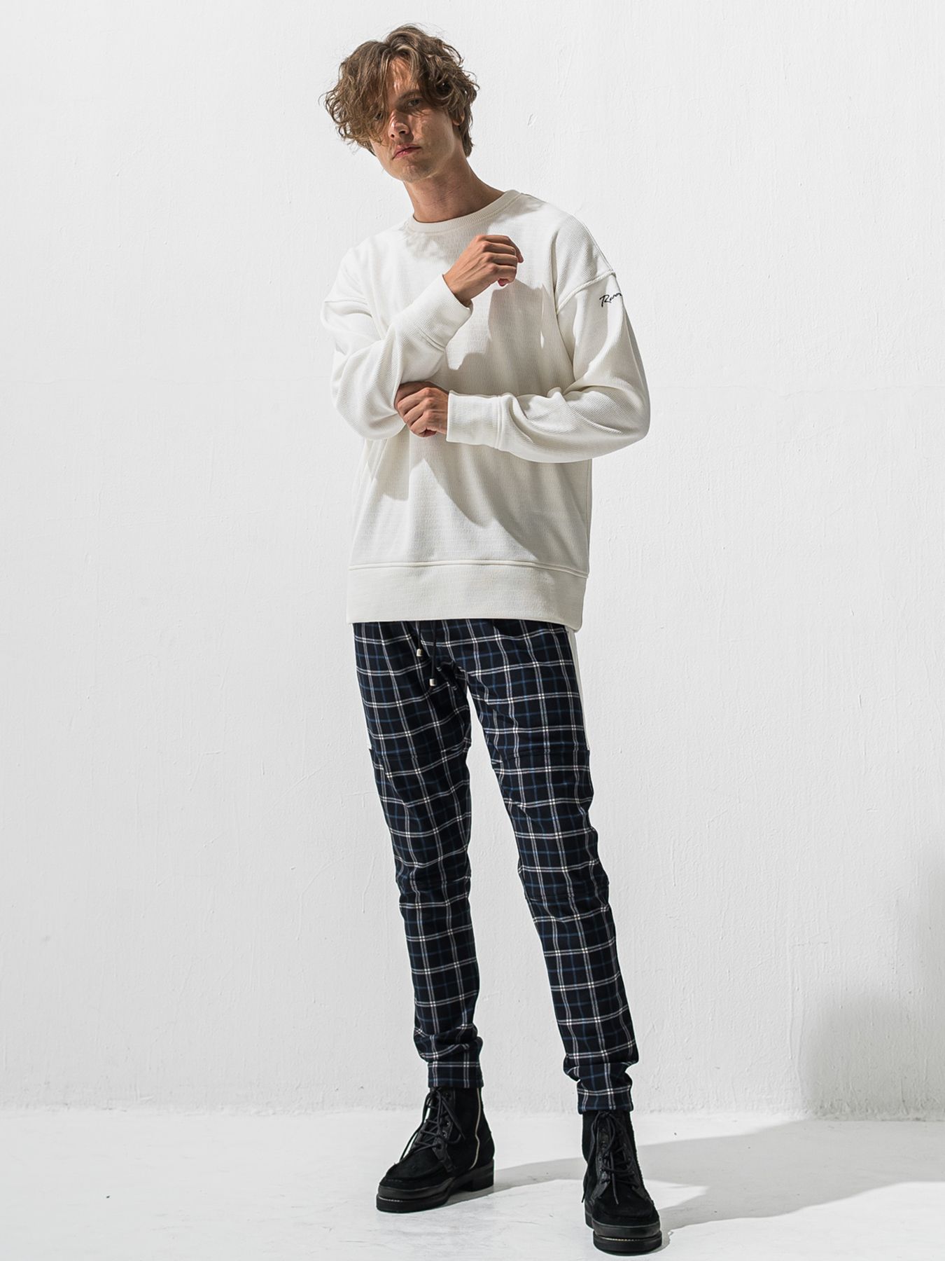 【予約品 9月6日(日) 締切】VELOURS FLEECE THERMAL LOOSE TRAINER / 裏起毛 ハニカムサーマル ルーズトレーナー / ホワイト