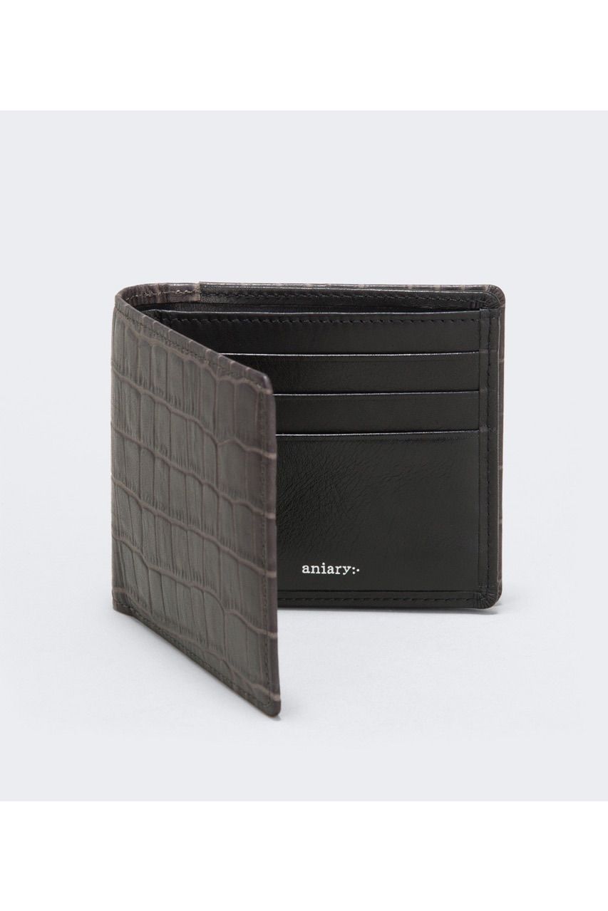 二つ折り財布 Tint Embossing Leather / Pale Black 【aniary】