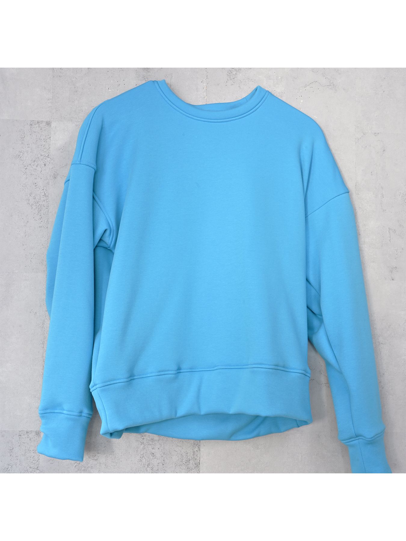 【予約品 9月6日(日) 締切】PIN ST RC VELOURS FLEECE DROP TRAINER / ピンストライプロゴ 裏起毛 ルーズトレーナー / ブルー