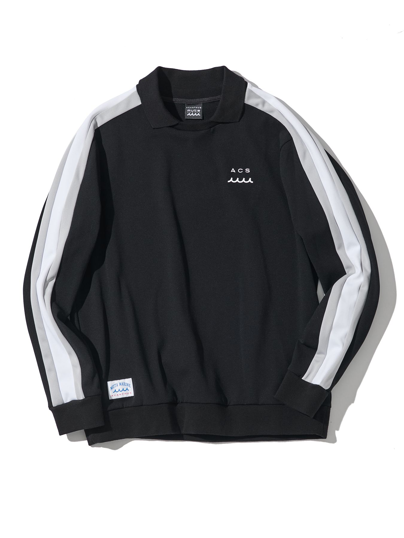 【予約品 10月9日(木) 締切】muta Polo Crewneck / 衿付スウェット / ブラック【Acanthus × muta MARINE】