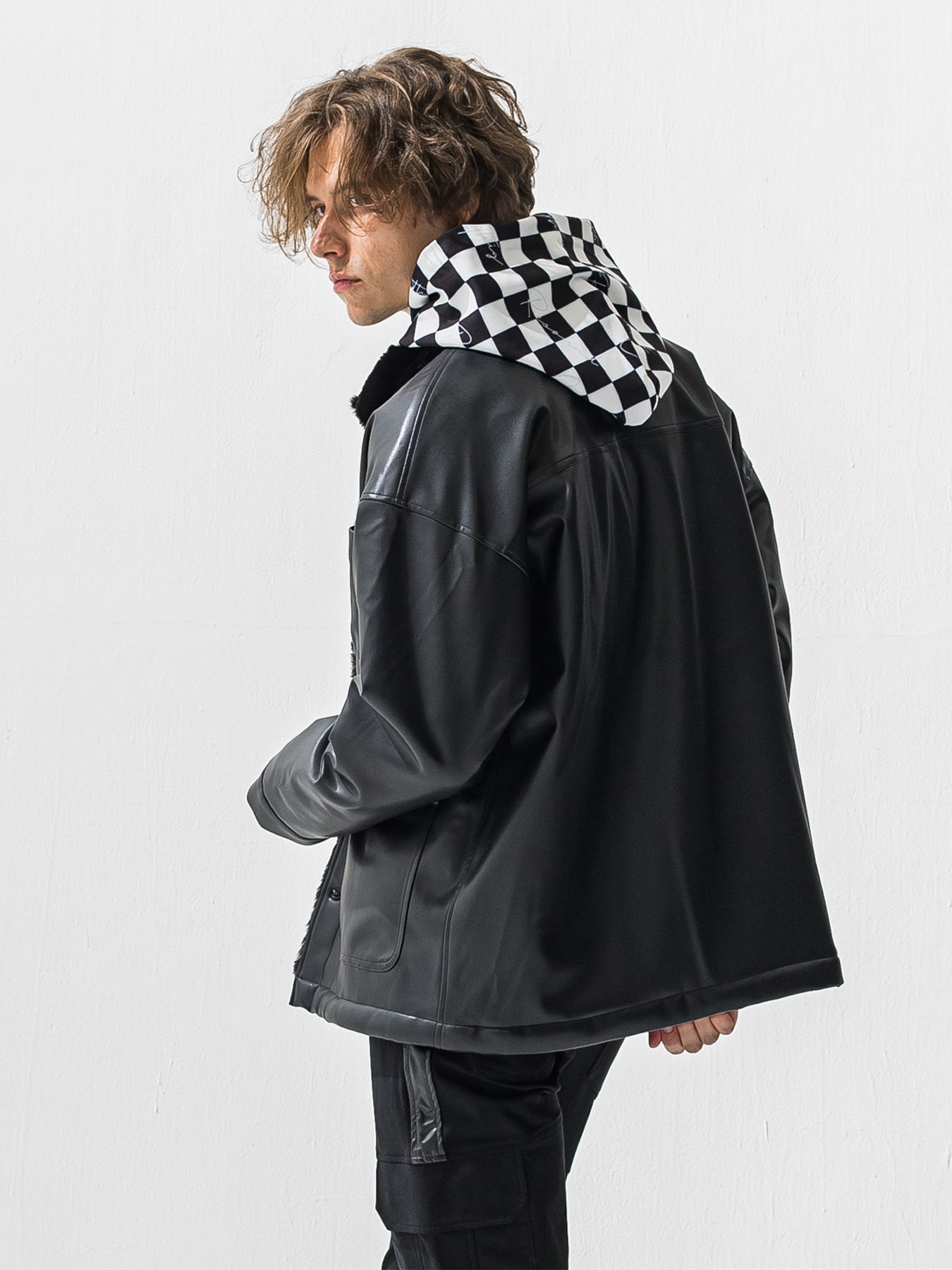 【予約品 9月6日(日) 締切】LEATHER FUR COVERALL / レザー ファー カバーオール / ブラック
