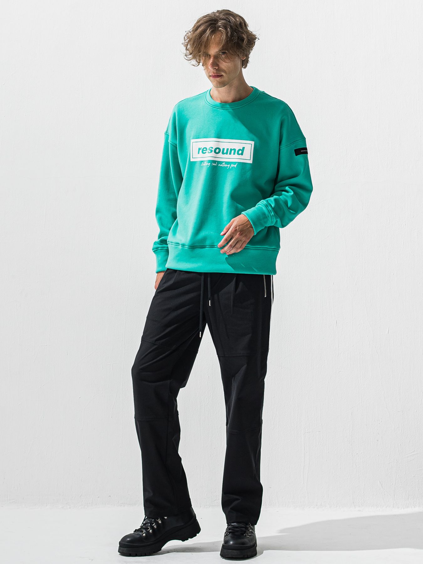 【予約品 9月6日(日) 締切】BOX VELOURS FLEECE DROP TRAINER / ボックスロゴ 裏起毛 ルーズトレーナー / ブルーグリーン