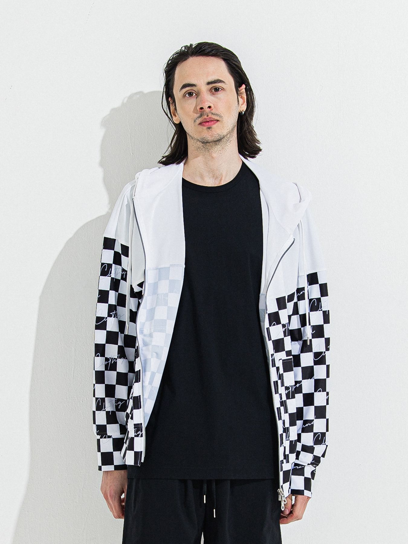 【予約品 】RASH OVER ZIPUP HOODIE / ラッシュガード オーバーサイズジップアップパーカー / チェッカーフラッグ