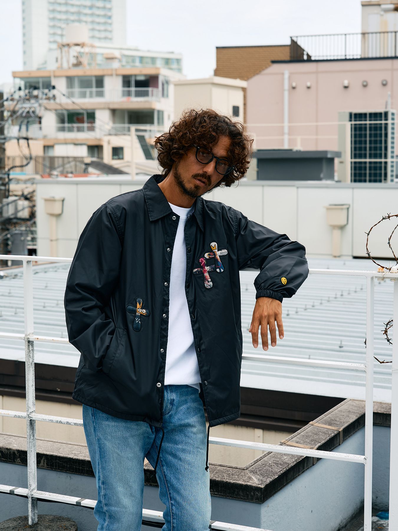 【予約品 10月16日(木) 締切】STYLE STYLE ドリップスタークロスパッチ ナイロン コーチジャ オーセンティックパイル ウェービーロゴ スマイル ケット / ブラック