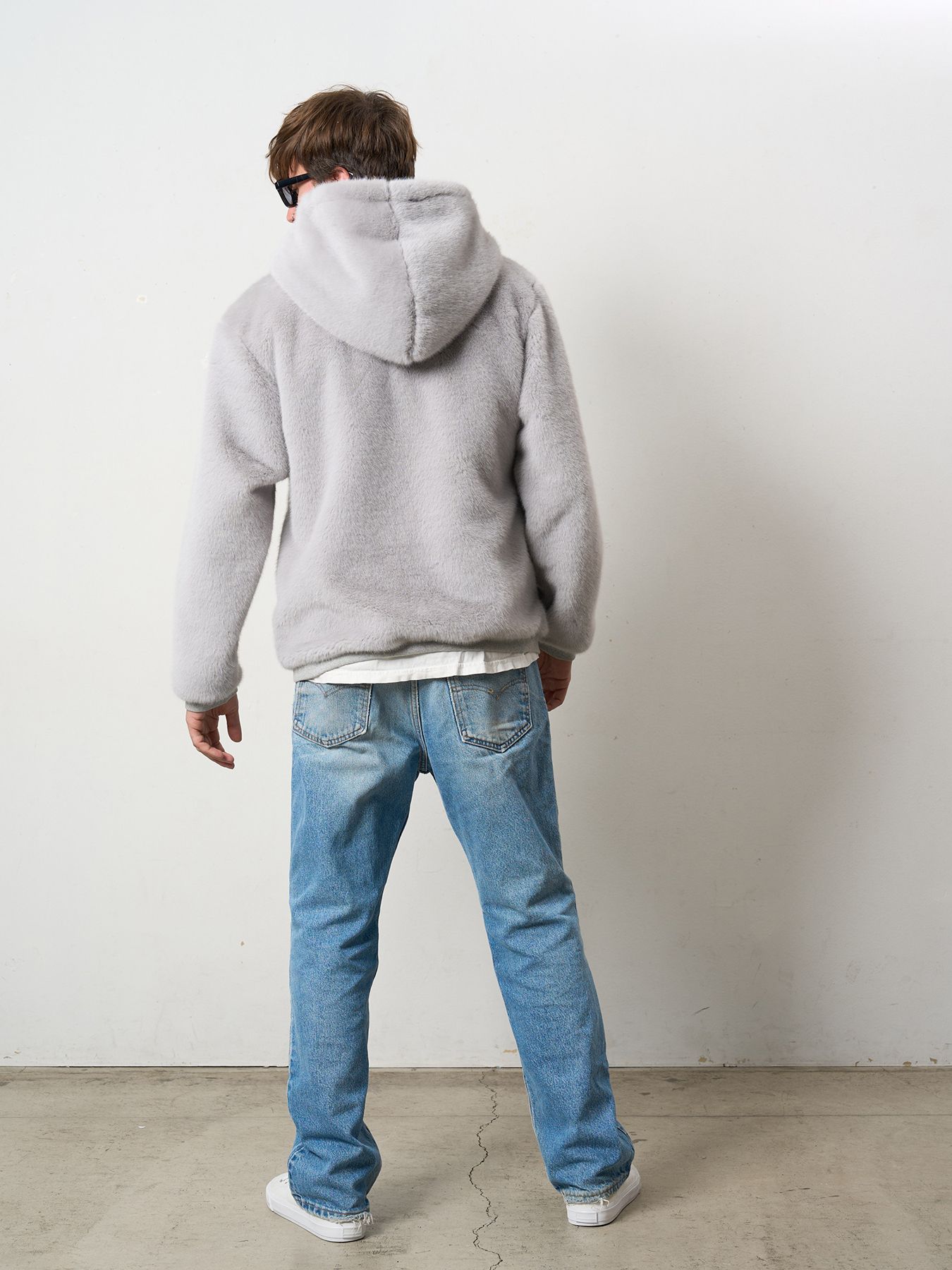 【予約品 5月8日(木) AM10時 締切】 ECOファー マルチパッチワークビックジップワイドパーカー / M.グレー