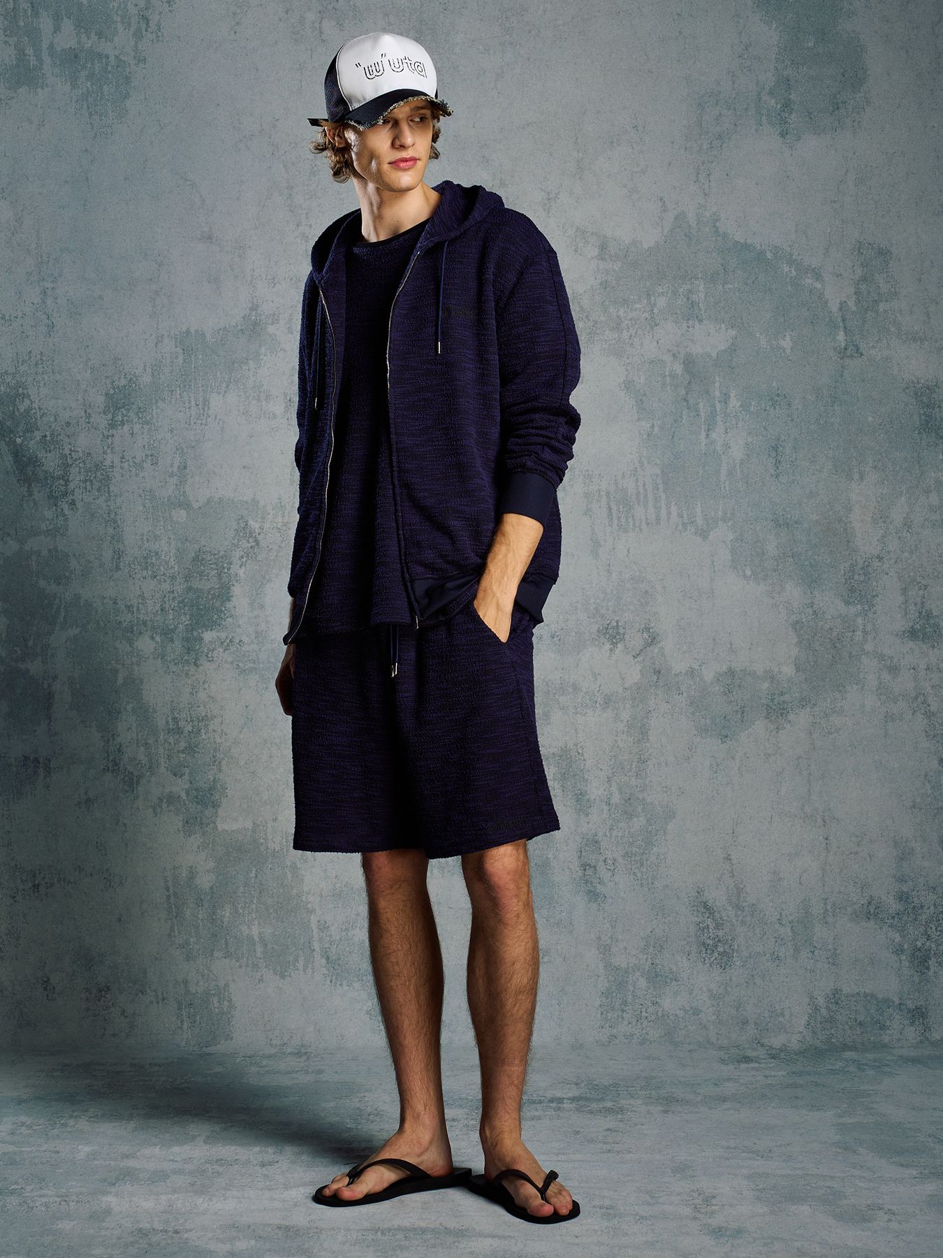 【予約品 1月25日(日) 締切】muta × wjk collection：knit jacquard relax parker / ニットジャガード リラックスパーカー / ネイビー