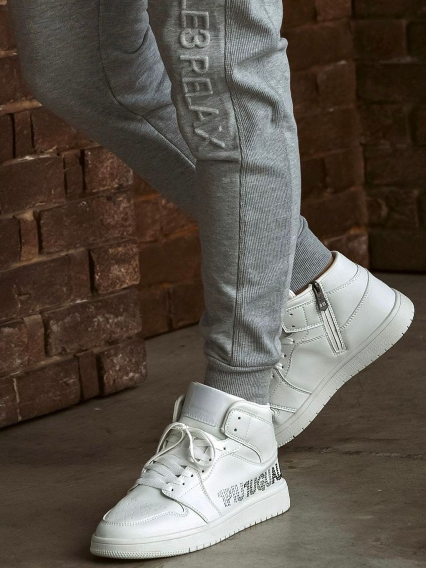 ラインストーンロゴハイカットスニーカー / ホワイトUSX-26007