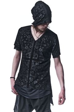 《予約品》 Layerd V-Neck T Tシャツ BANDANA BEATENJIKU / Black×Black 【kiryuyrik】 9月入荷予定