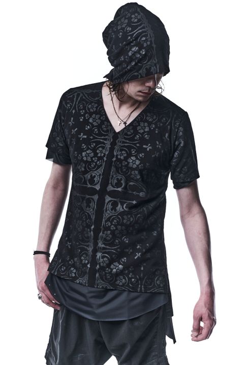 《予約品》 Layerd V-Neck T Tシャツ BANDANA BEATENJIKU / Black×Black 【kiryuyrik】 9月入荷予定