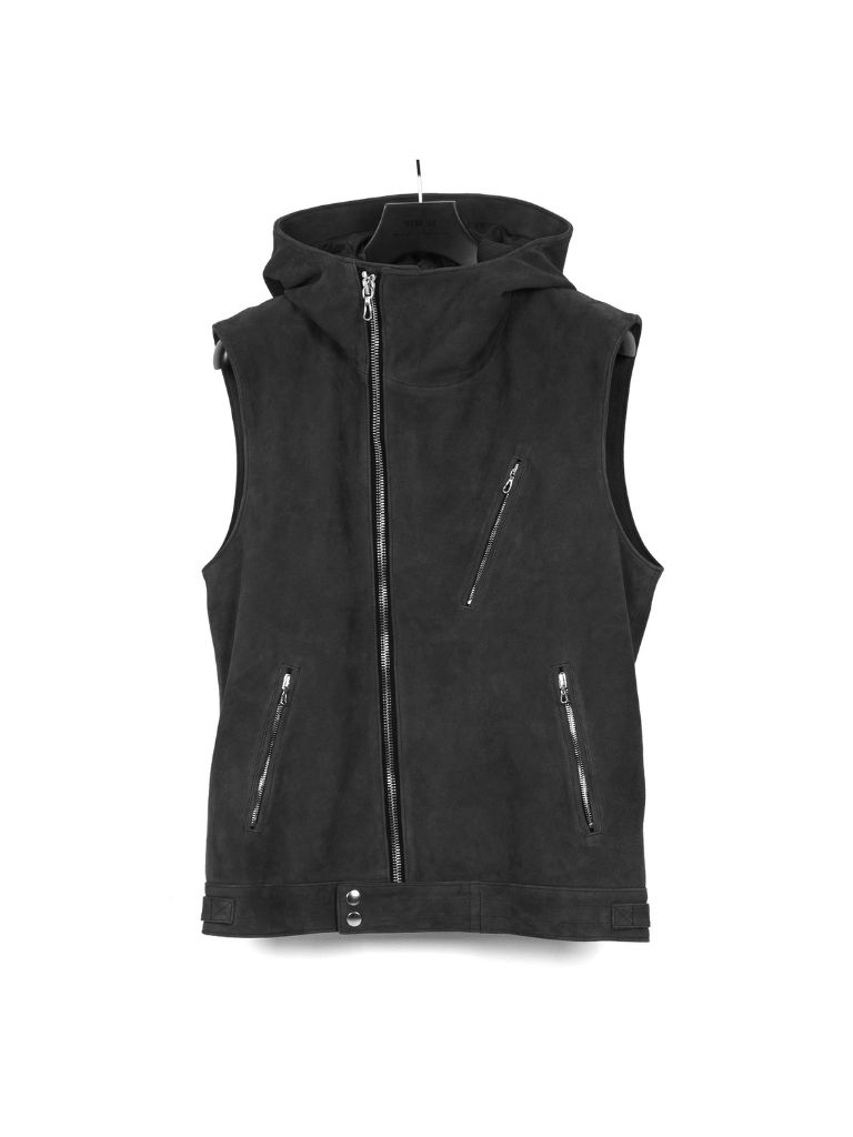 Suede Sheepskin HoodieH Vest / シープ スエード フーディーベスト / SHARON（シャロン） / ブラック